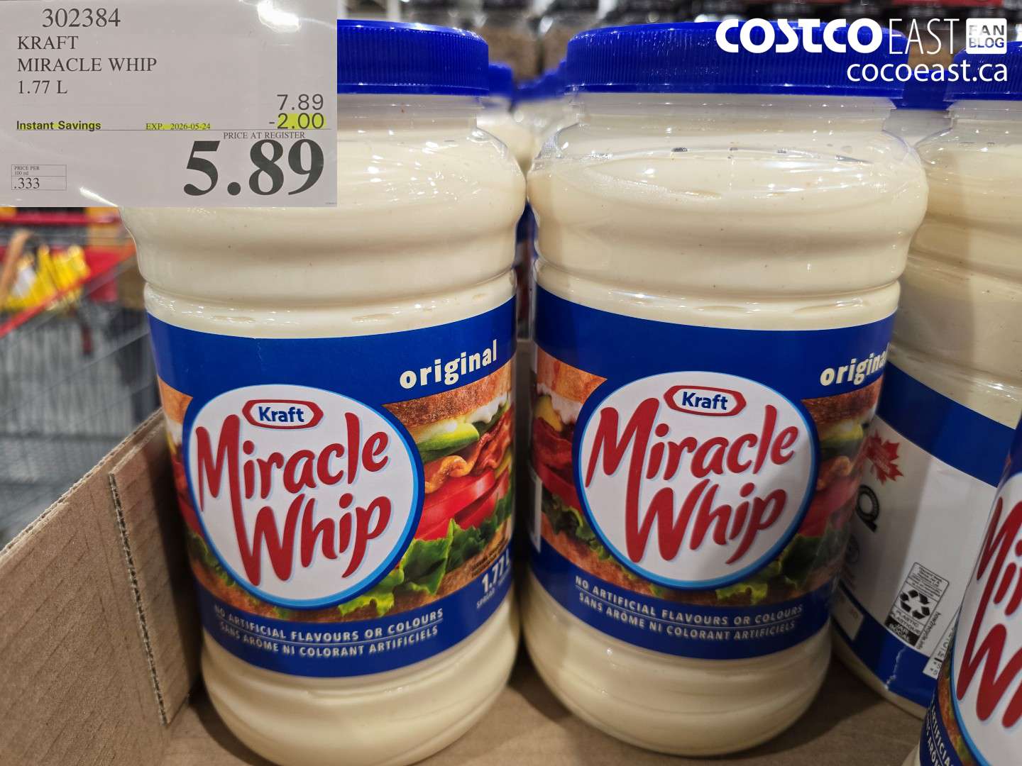 302384 KRAFT MIRACLE WHIP 1.77 L ($2.00 INSTANT SAVINGS EXPIRES ON 2026-05-24) $5.89