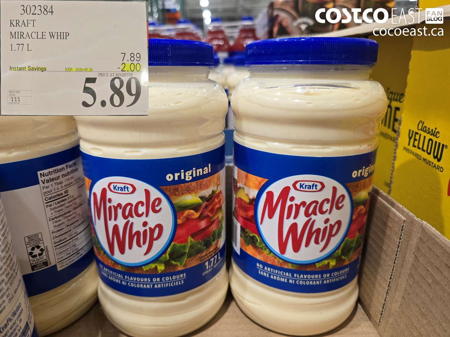302384 KRAFT MIRACLE WHIP 1.77 L ($2.00 INSTANT SAVINGS EXPIRES ON 2026-05-24) $5.89