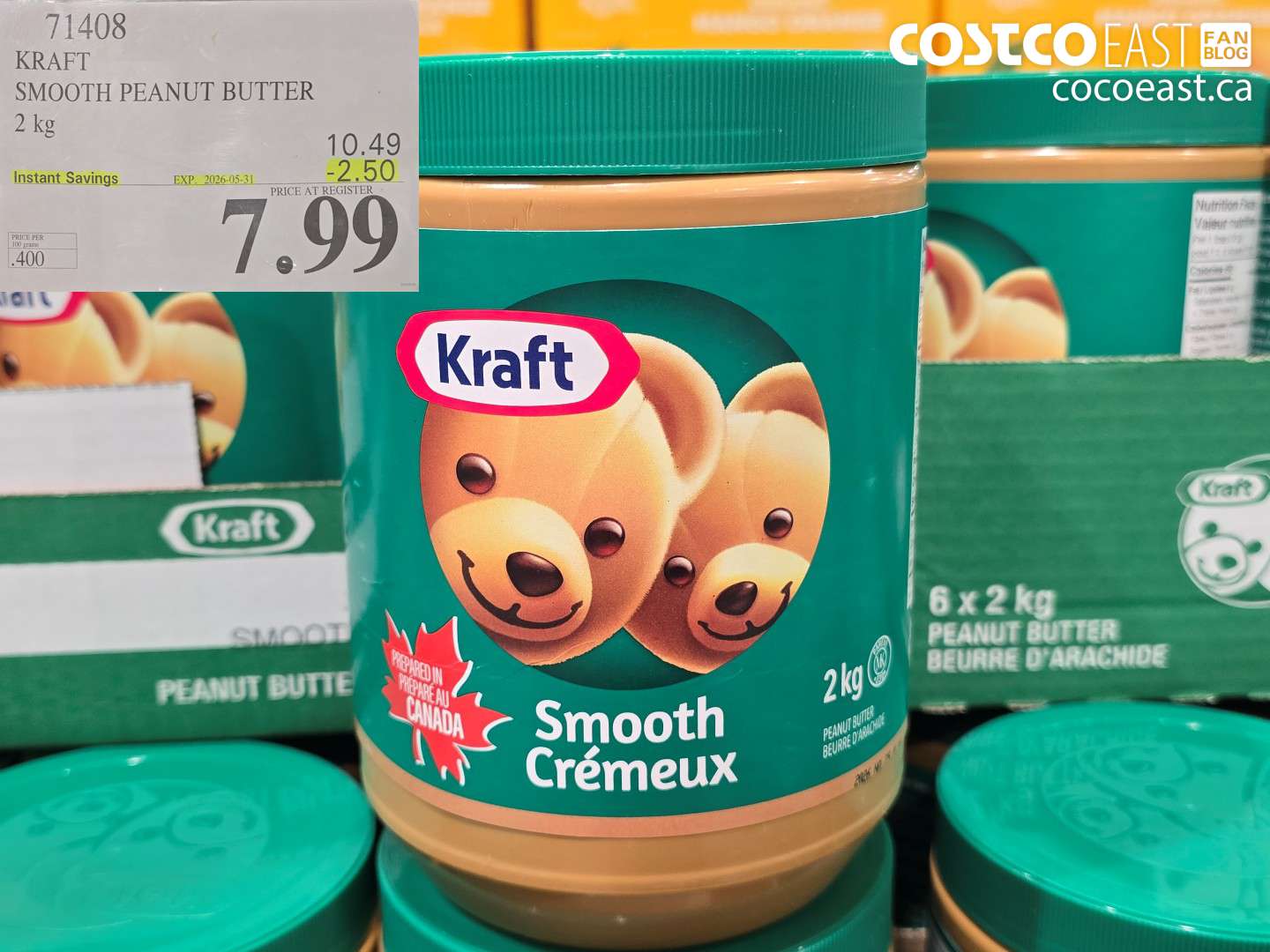 71408 KRAFT SMOOTH PEANUT BUTTER 2 KG ($2.50 INSTANT SAVINGS EXPIRES ON 2026-05-31) $7.99