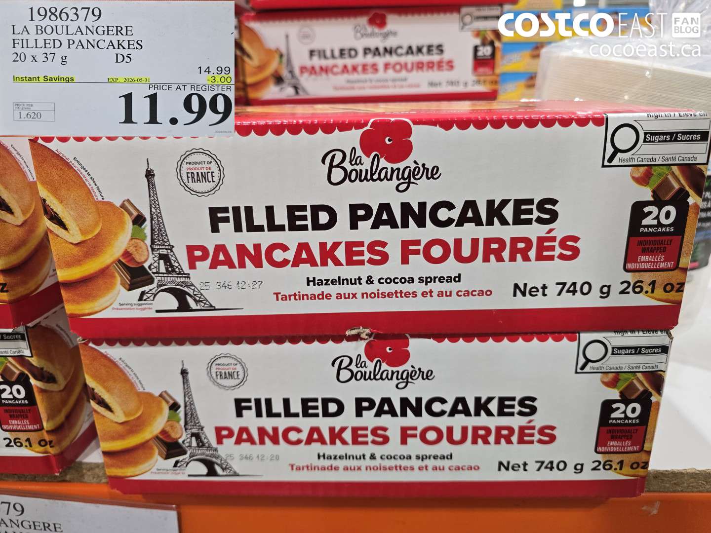 1986379 LA BOULANGERE FILLED PANCAKES 20 X 37 G ($3.00 INSTANT SAVINGS EXPIRES ON 2026-05-31) $11.99