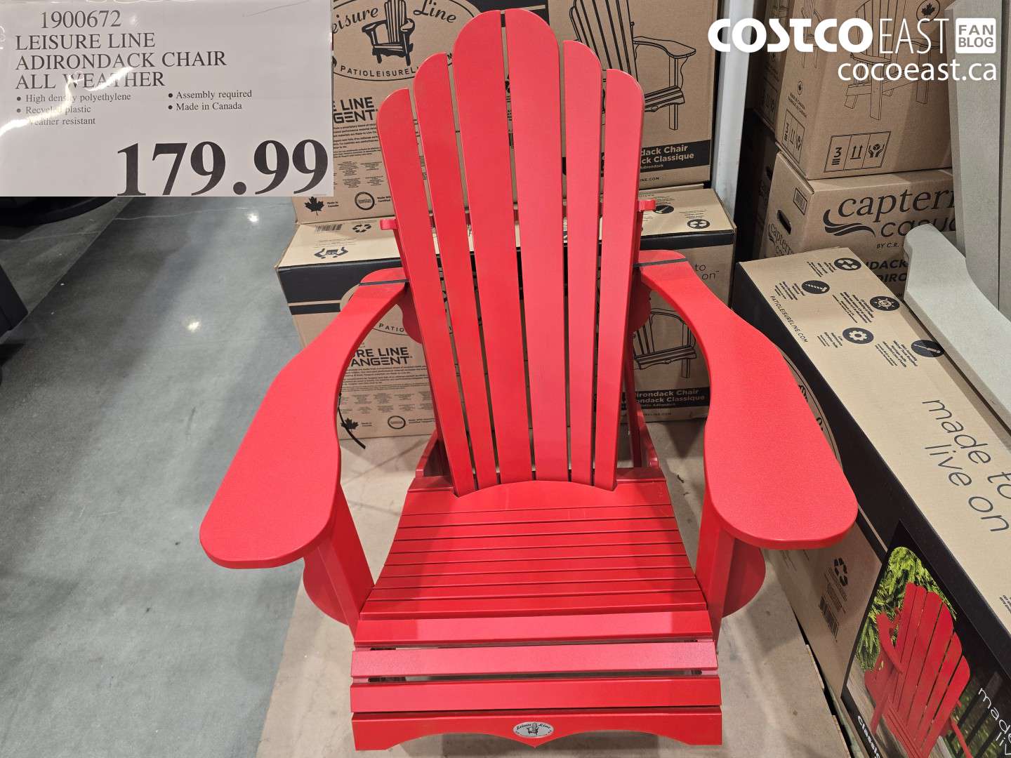 1900672 LEISURE LINE ADIRONDACK CHAIR ALL WEATHER $179.99