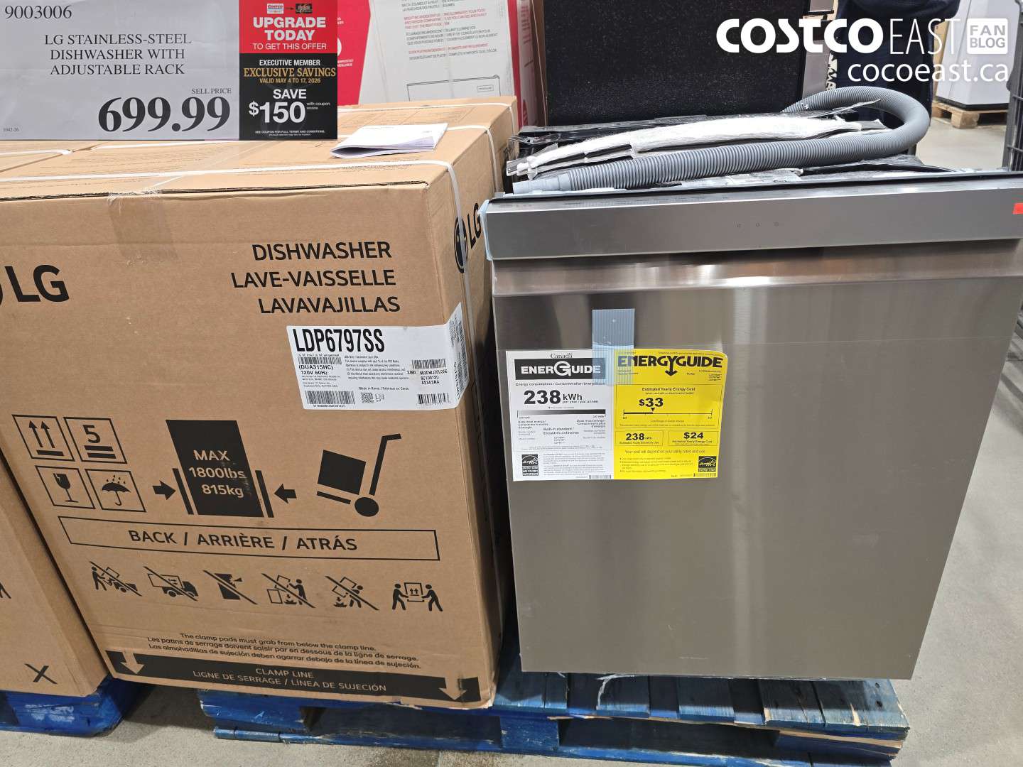 9003006 LG STAINLESS-STEEL DISHWASHER WITH ADJUSTABLE RACK ($150.00 INSTANT SAVINGS EXPIRES ON 2026-05-17) $549.99