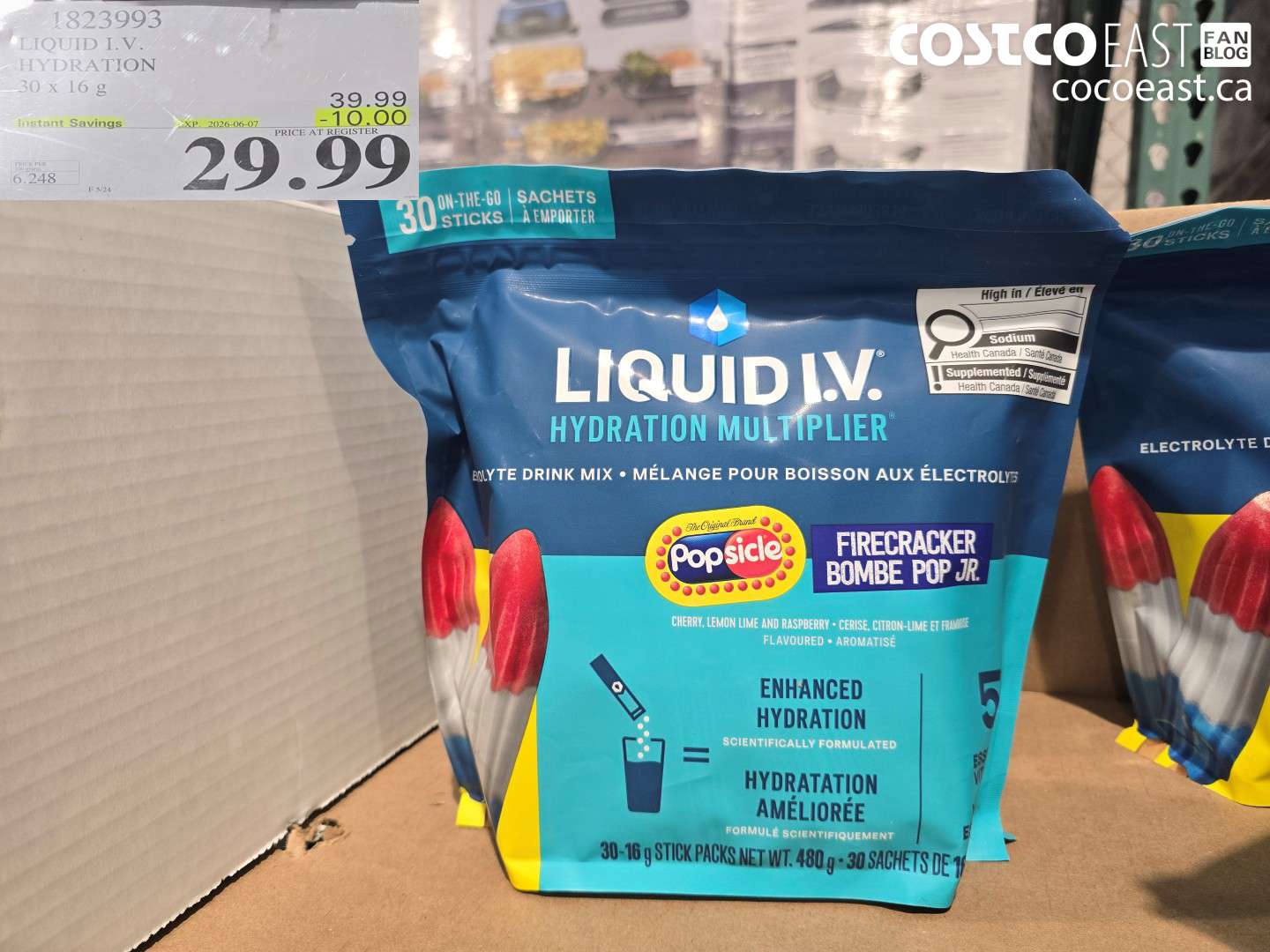 1823993 LIQUID I.V. HYDRATION 30 X 16 G ($10.00 INSTANT SAVINGS EXPIRES ON 2026-06-07) $29.99