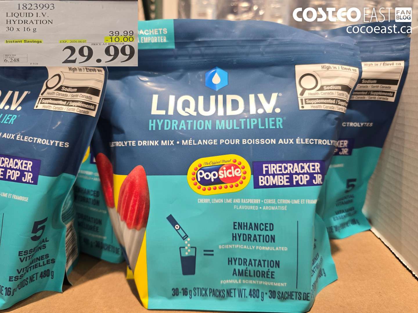 1823993 LIQUID I.V. HYDRATION 30 X 16 G ($10.00 INSTANT SAVINGS EXPIRES ON 2026-06-07) $29.99