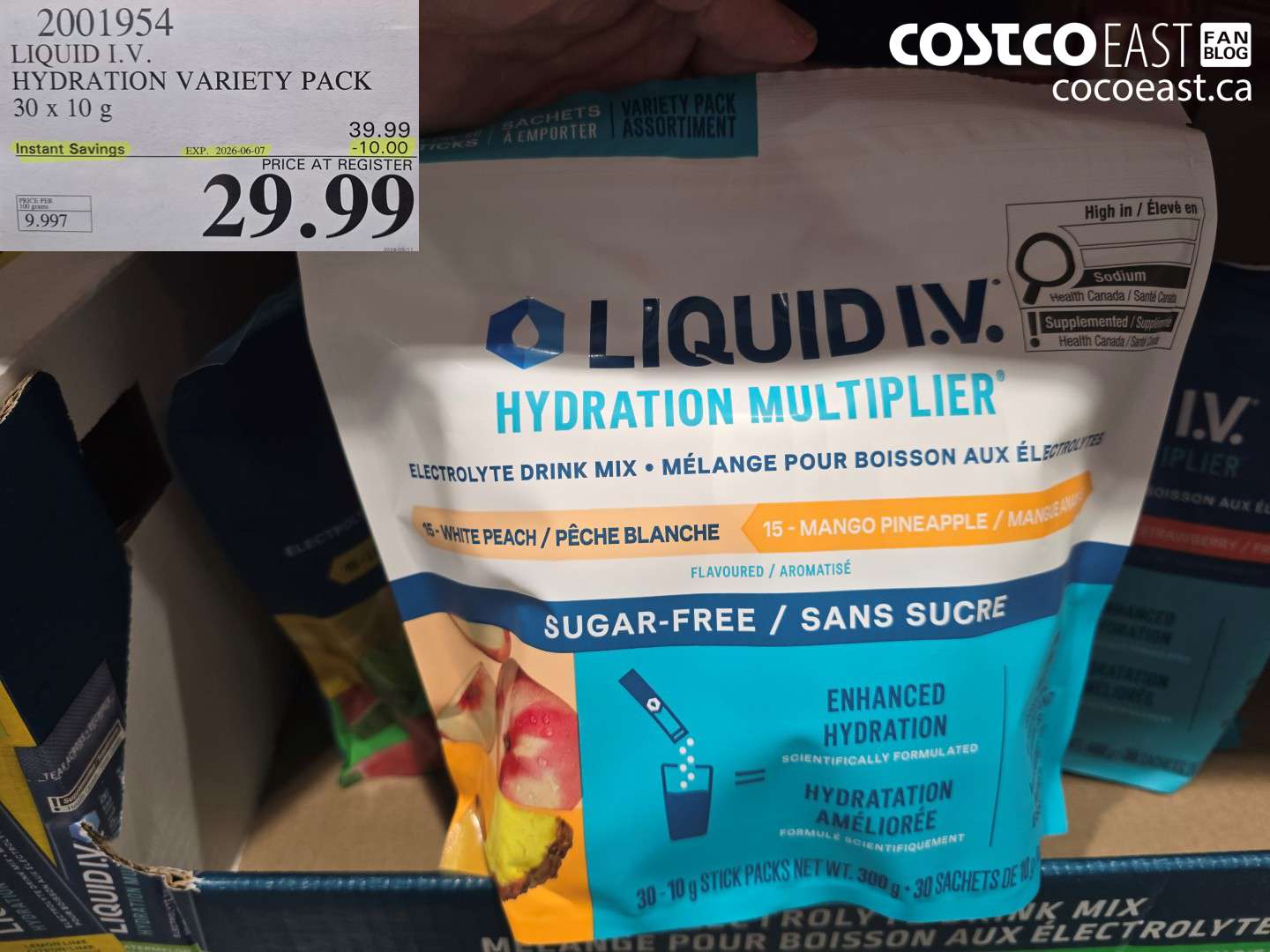 2001954 LIQUID I.V. HYDRATION VARIETY PACK 30 X 10 G ($10.00 INSTANT SAVINGS EXPIRES ON 2026-06-07) $29.99