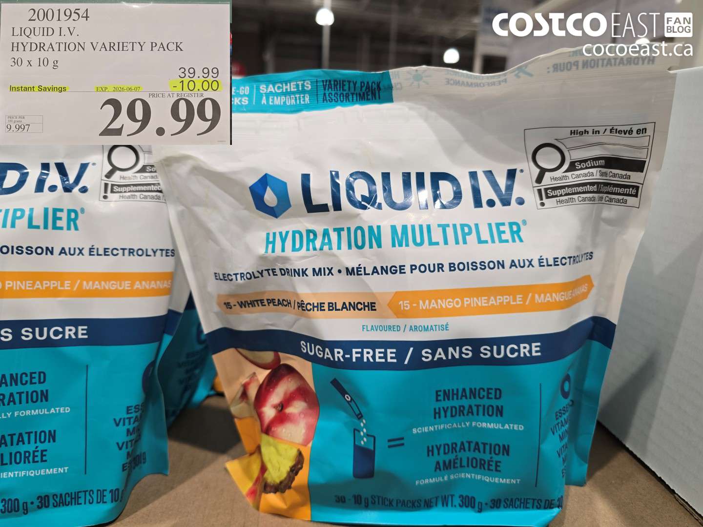 2001954 LIQUID I.V. HYDRATION VARIETY PACK 30 X 10 G ($10.00 INSTANT SAVINGS EXPIRES ON 2026-06-07) $29.99