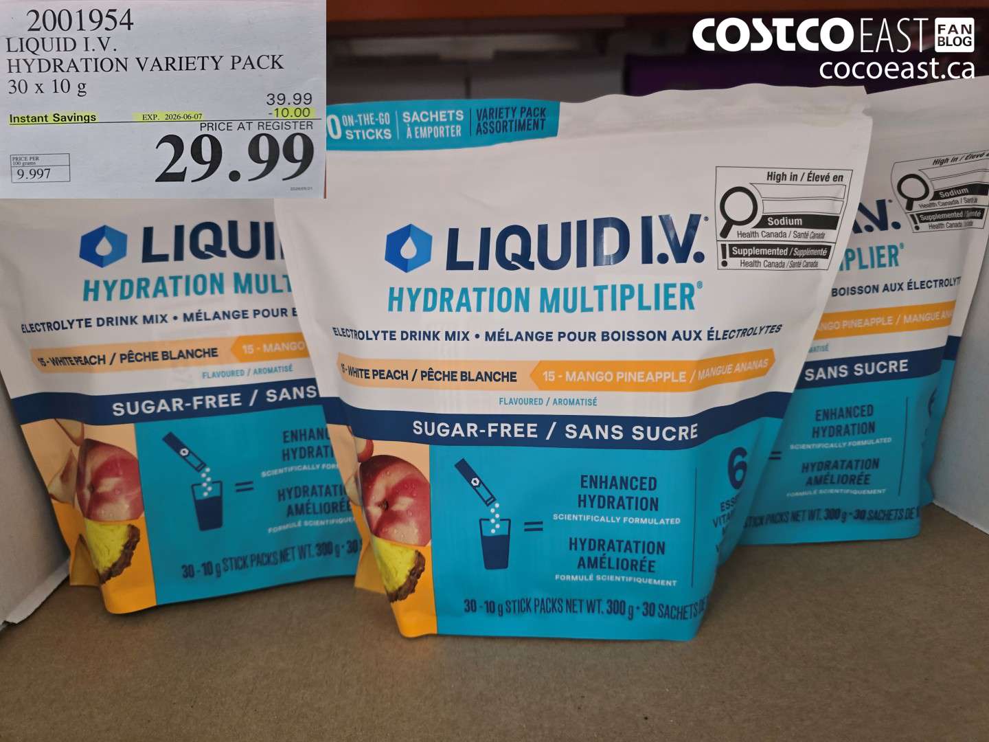 2001954 LIQUID I.V. HYDRATION VARIETY PACK 30 X 10 G ($10.00 INSTANT SAVINGS EXPIRES ON 2026-06-07) $29.99