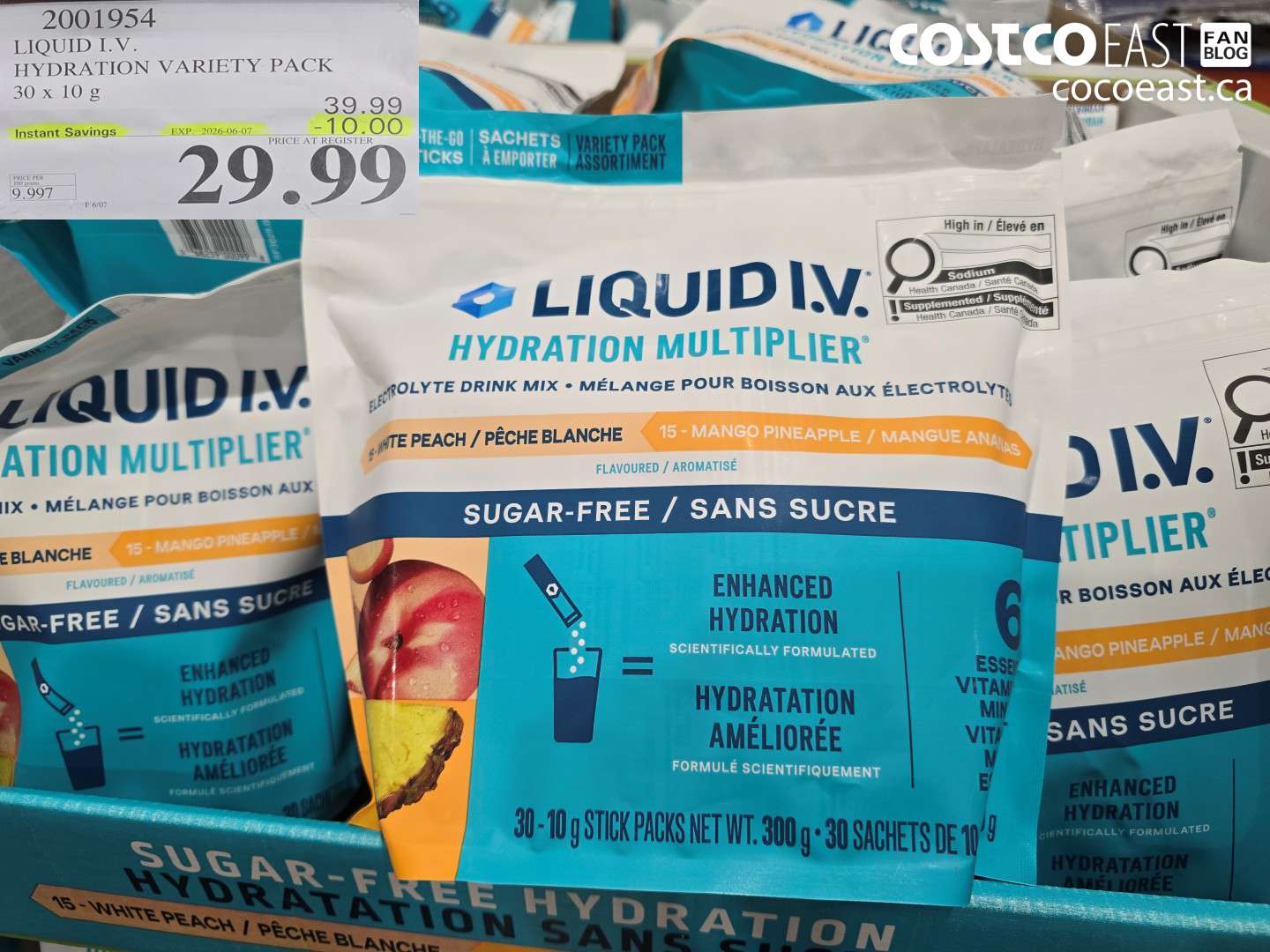 2001954 LIQUID I.V. HYDRATION VARIETY PACK 30 X 10 G ($10.00 INSTANT SAVINGS EXPIRES ON 2026-06-07) $29.99