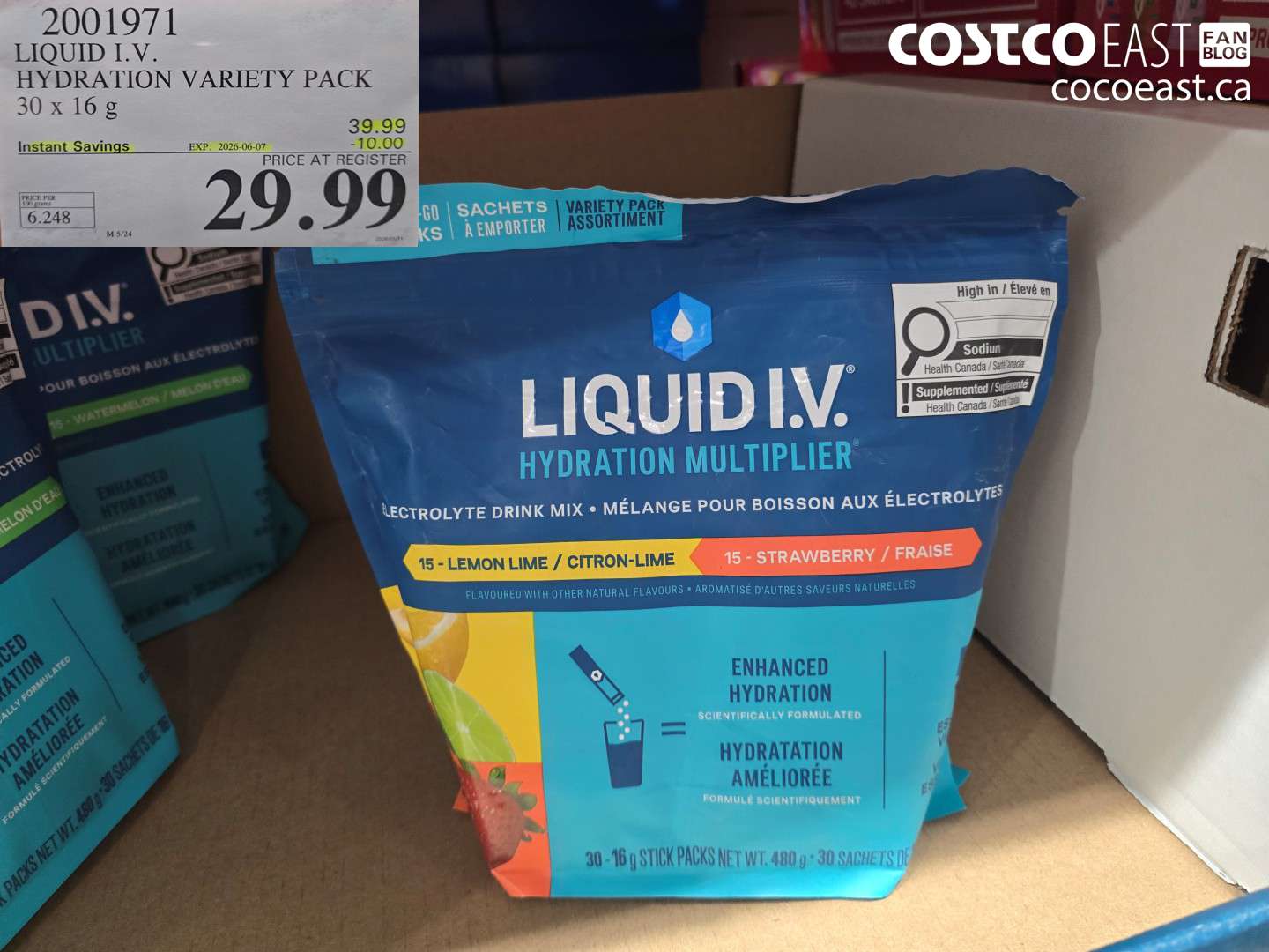 2001971 LIQUID I.V. HYDRATION VARIETY PACK 30 X 16 G ($10.00 INSTANT SAVINGS EXPIRES ON 2026-06-07) $29.99