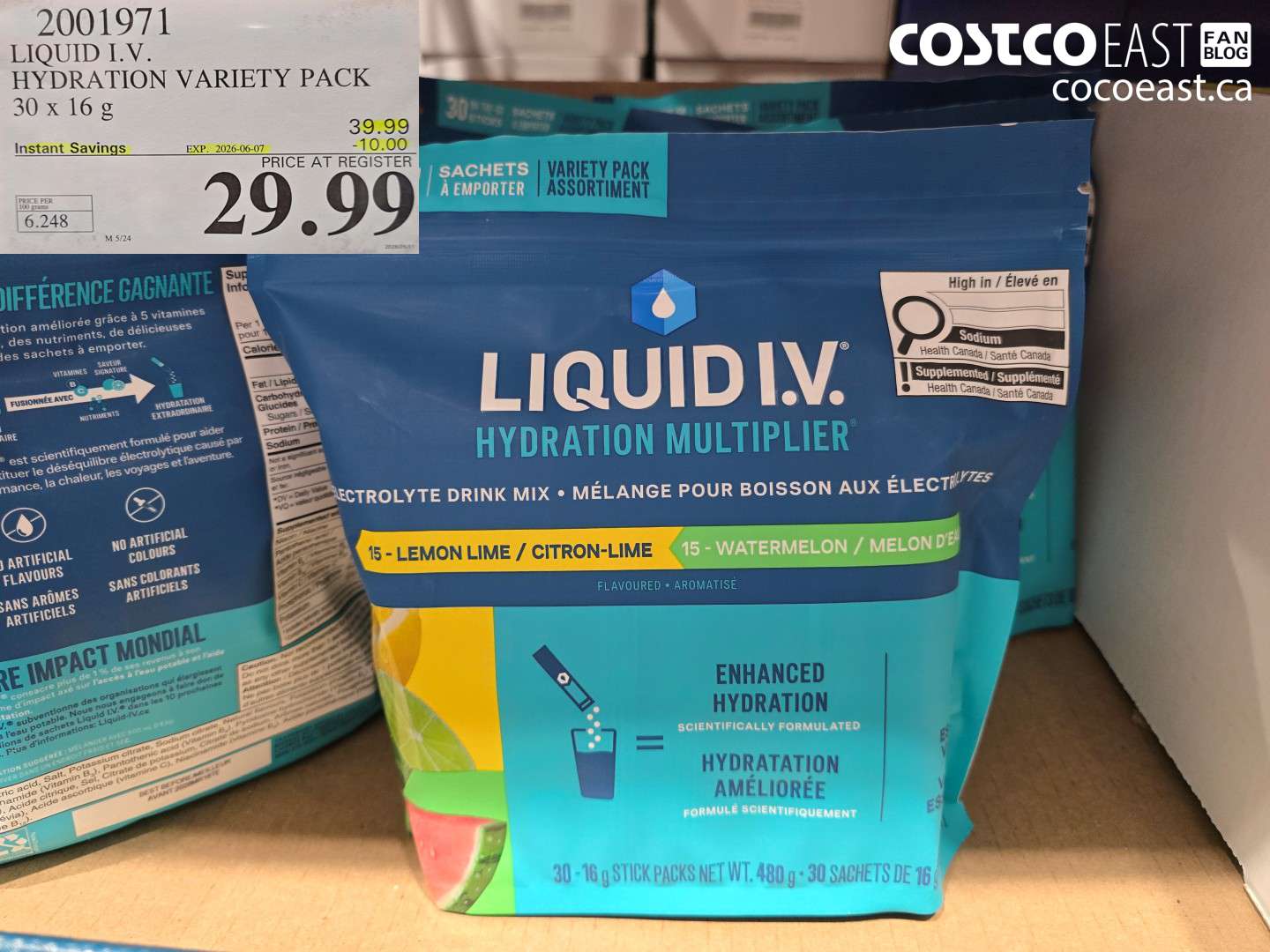 2001971 LIQUID I.V. HYDRATION VARIETY PACK 30 X 16 G ($10.00 INSTANT SAVINGS EXPIRES ON 2026-06-07) $29.99