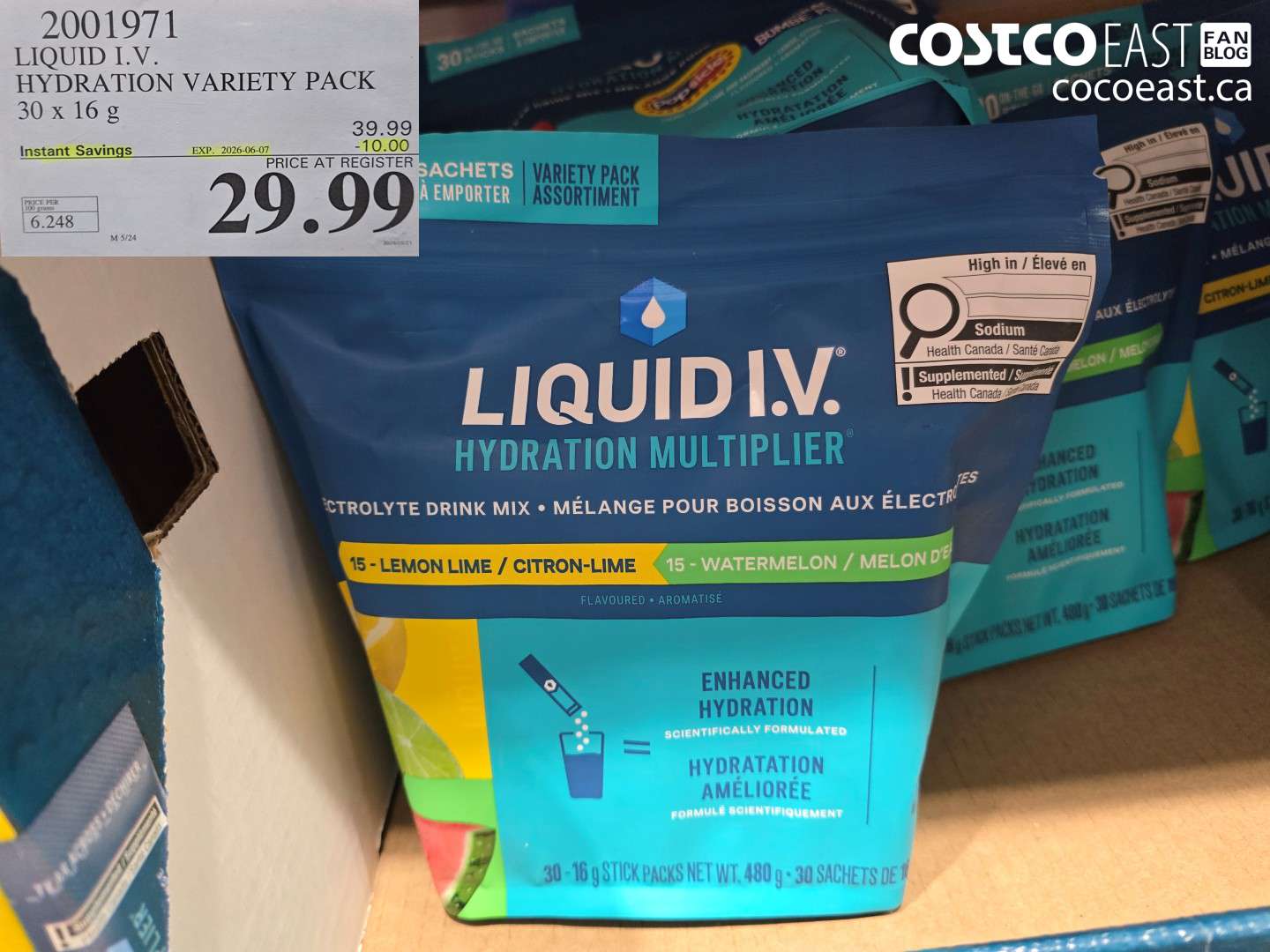 2001971 LIQUID I.V. HYDRATION VARIETY PACK 30 X 16 G ($10.00 INSTANT SAVINGS EXPIRES ON 2026-06-07) $29.99