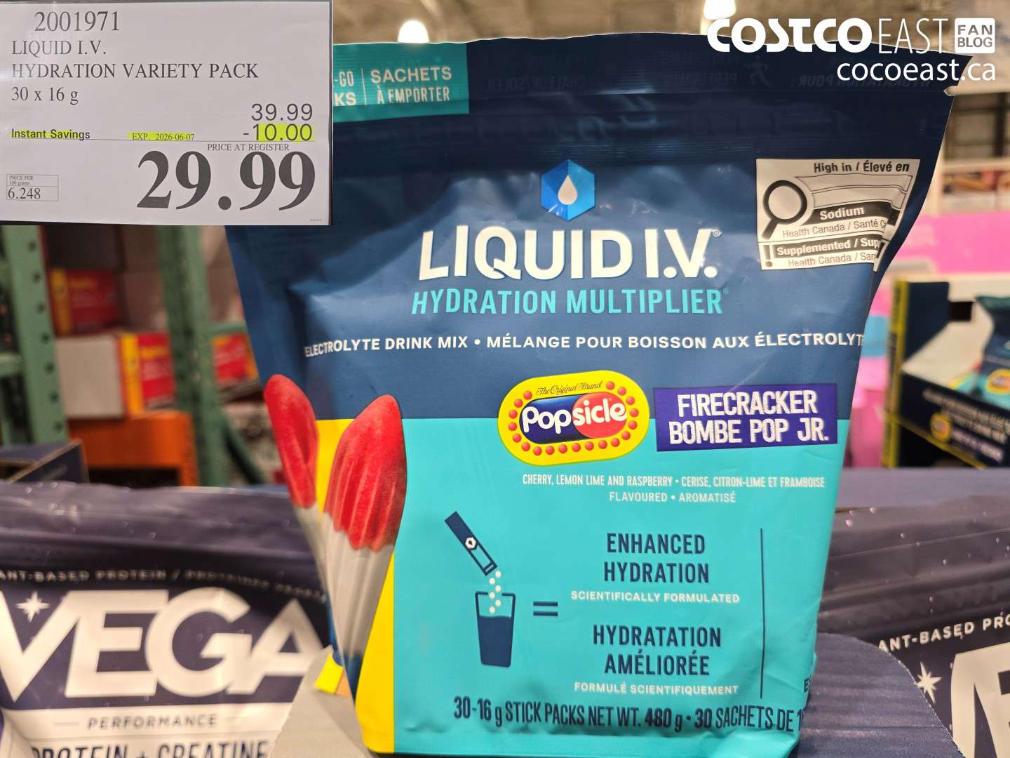 2001971 LIQUID I.V. HYDRATION VARIETY PACK 30 X 16 G ($10.00 INSTANT SAVINGS EXPIRES ON 2026-06-07) $29.99