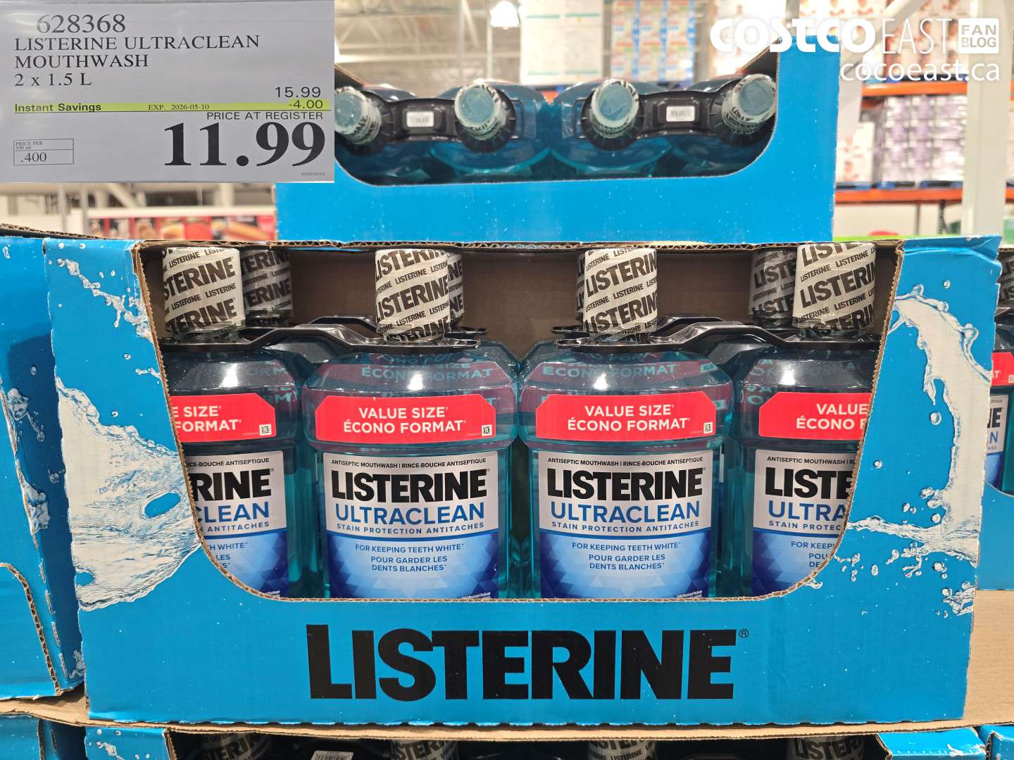 628368 LISTERINE ULTRACLEAN MOUTHWASH 2 X 1.5 L ($4.00 INSTANT SAVINGS EXPIRES ON 2026-05-10) $11.99