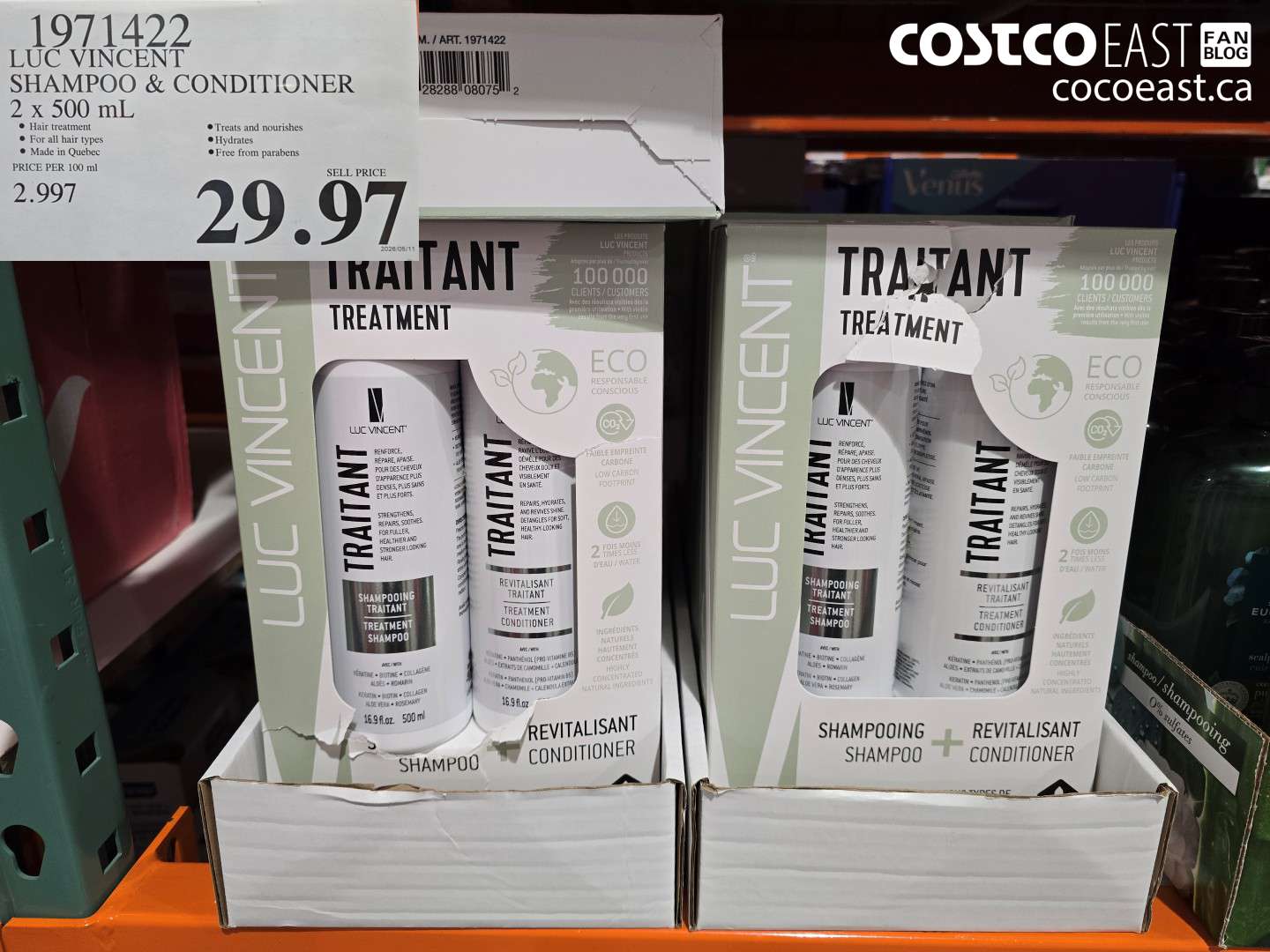 1971422 LUC VINCENT SHAMPOO & CONDITIONER 2 X 500 ML $29.97