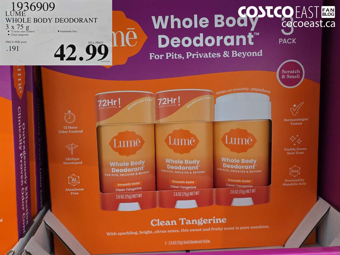 1936909 LUME WHOLE BODY DEODERANT 3 X 75 G $42.99
