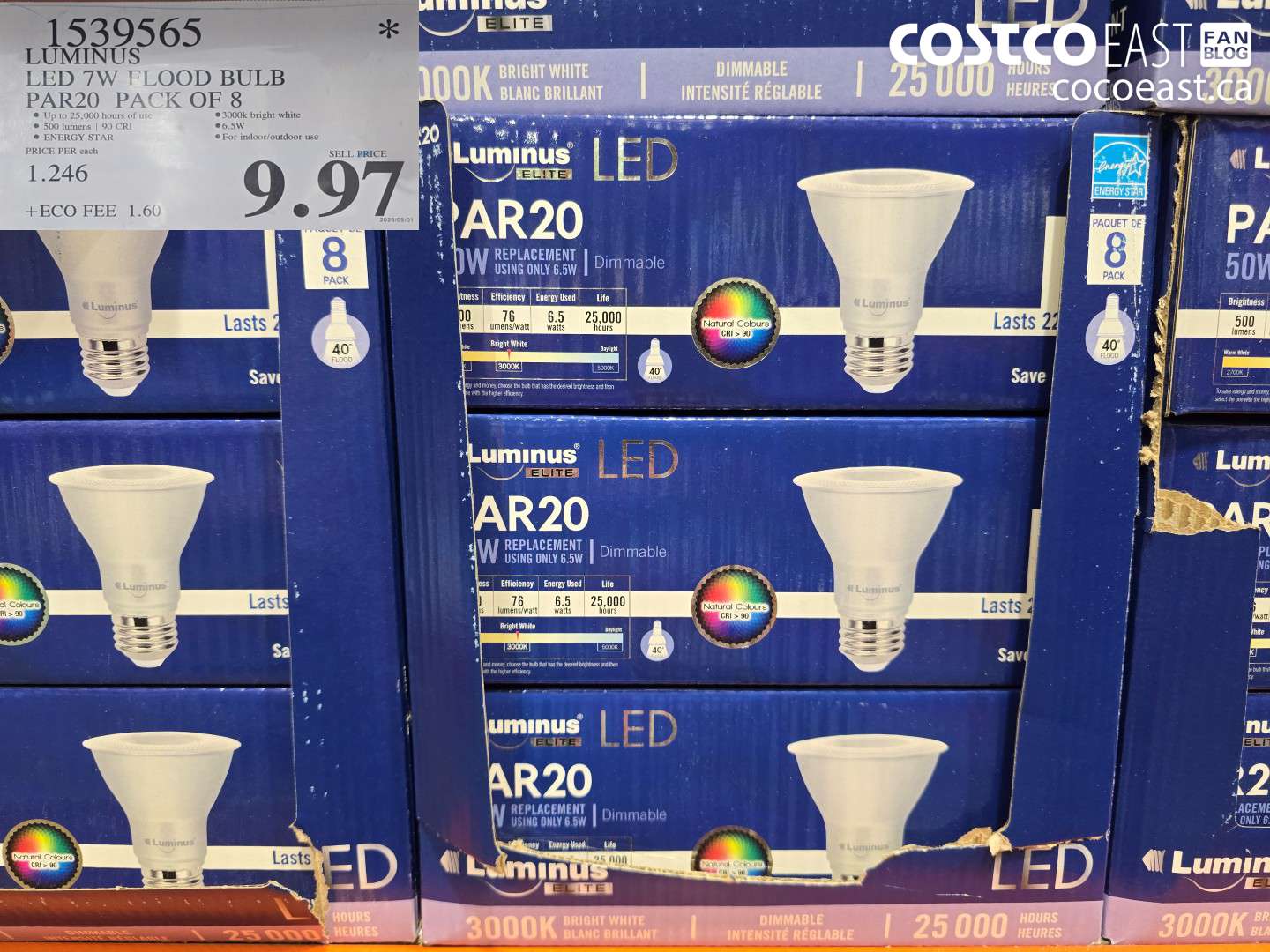 1539565 LUMINUS LED 7W FLOOD BULB PAR20 PACK OF 8 $9.97
