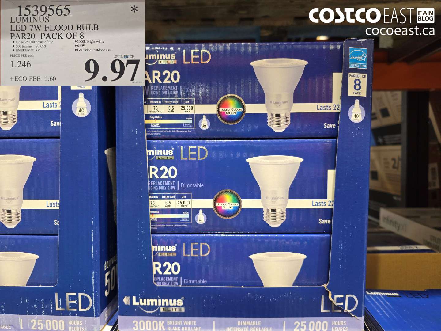 1539565 LUMINUS LED 7W FLOOD BULB PAR20 PACK OF 8 $9.97
