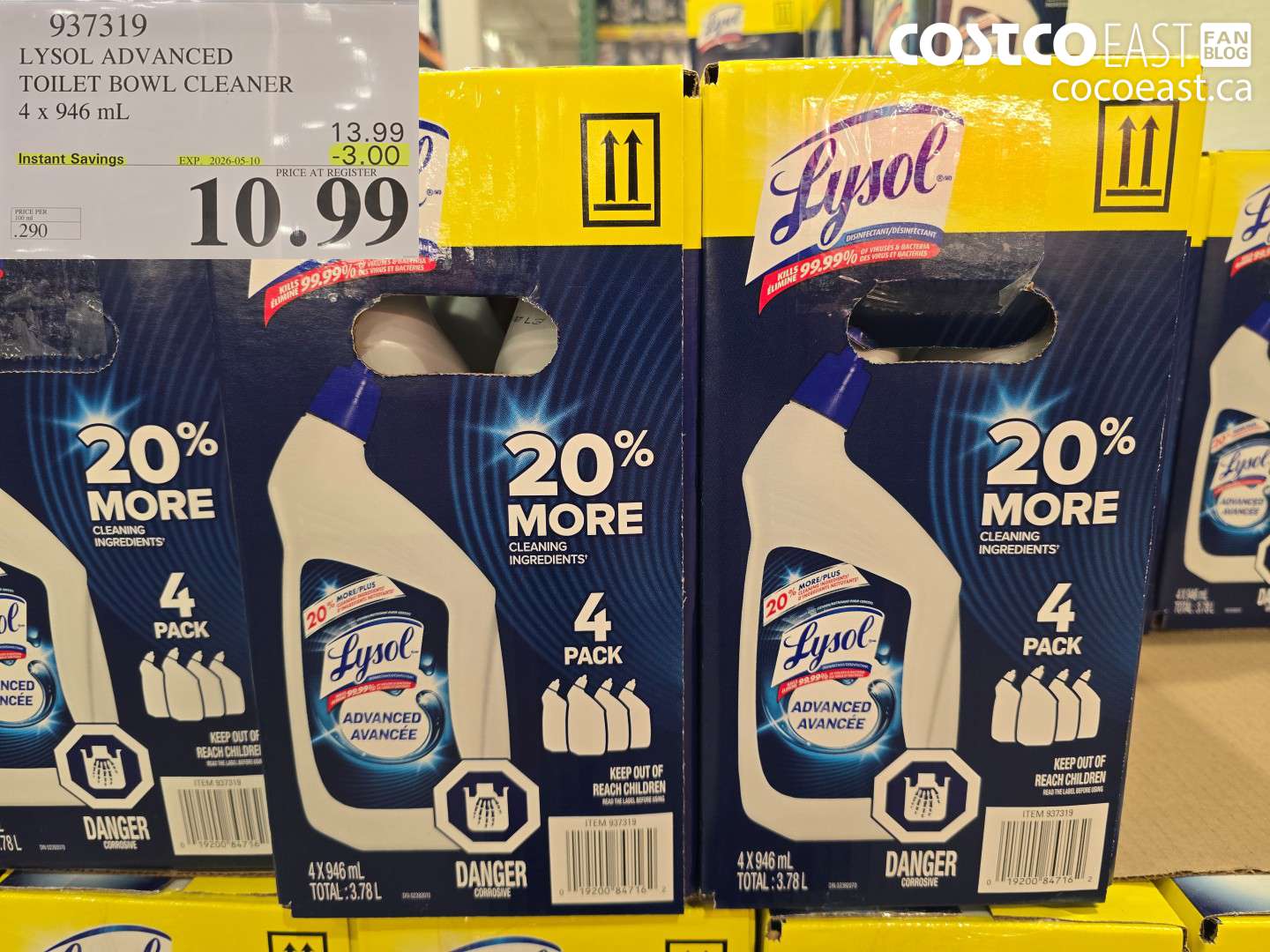 937319 LYSOL ADVANCED TOILET BOWL CLEANER 4 X 946 ML ($3.00 INSTANT SAVINGS EXPIRES ON 2026-05-10) $10.99