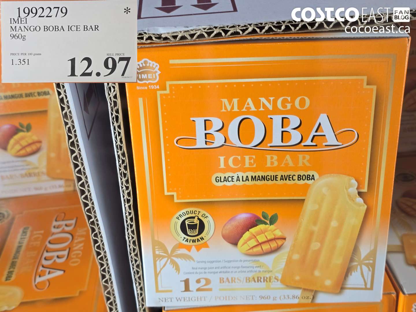 1992279 MANGO BOBA ICE BAR 960G $12.97