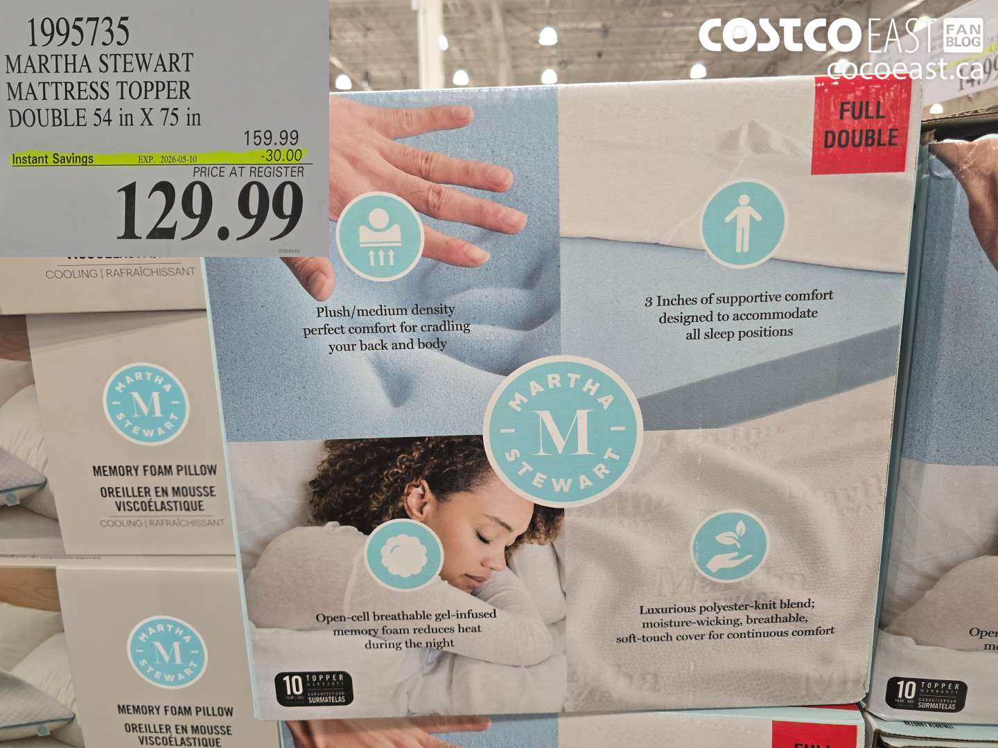 1995735 MARTHA STEWART MATTRESS TOPPER DOUBLE 54 IN X 75 IN ($30.00 INSTANT SAVINGS EXPIRES ON 2026-05-10) $129.99