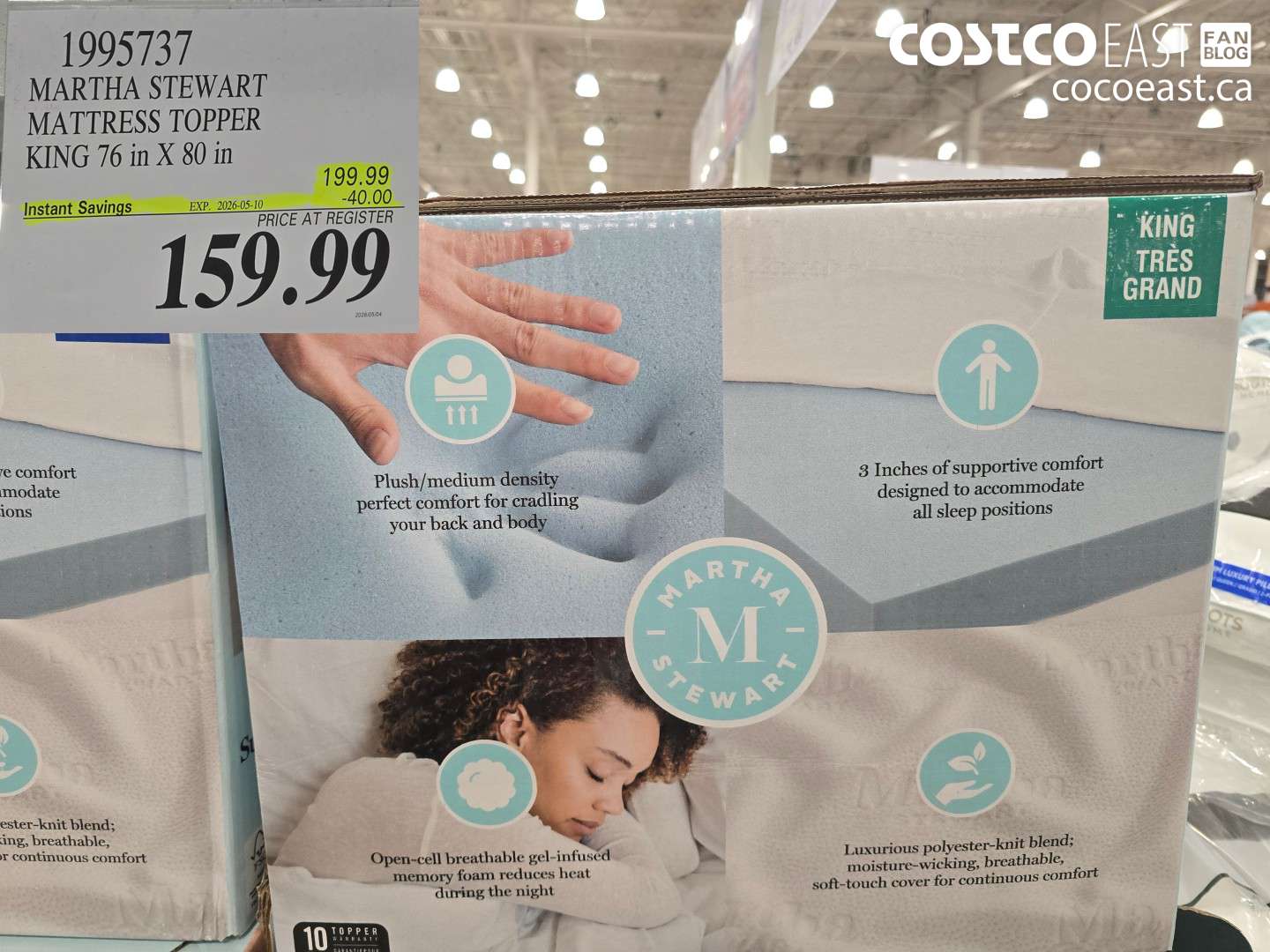 1995737 MARTHA STEWART MATTRESS TOPPER KING 76 IN X 80 IN ($40.00 INSTANT SAVINGS EXPIRES ON 2026-05-10) $159.99