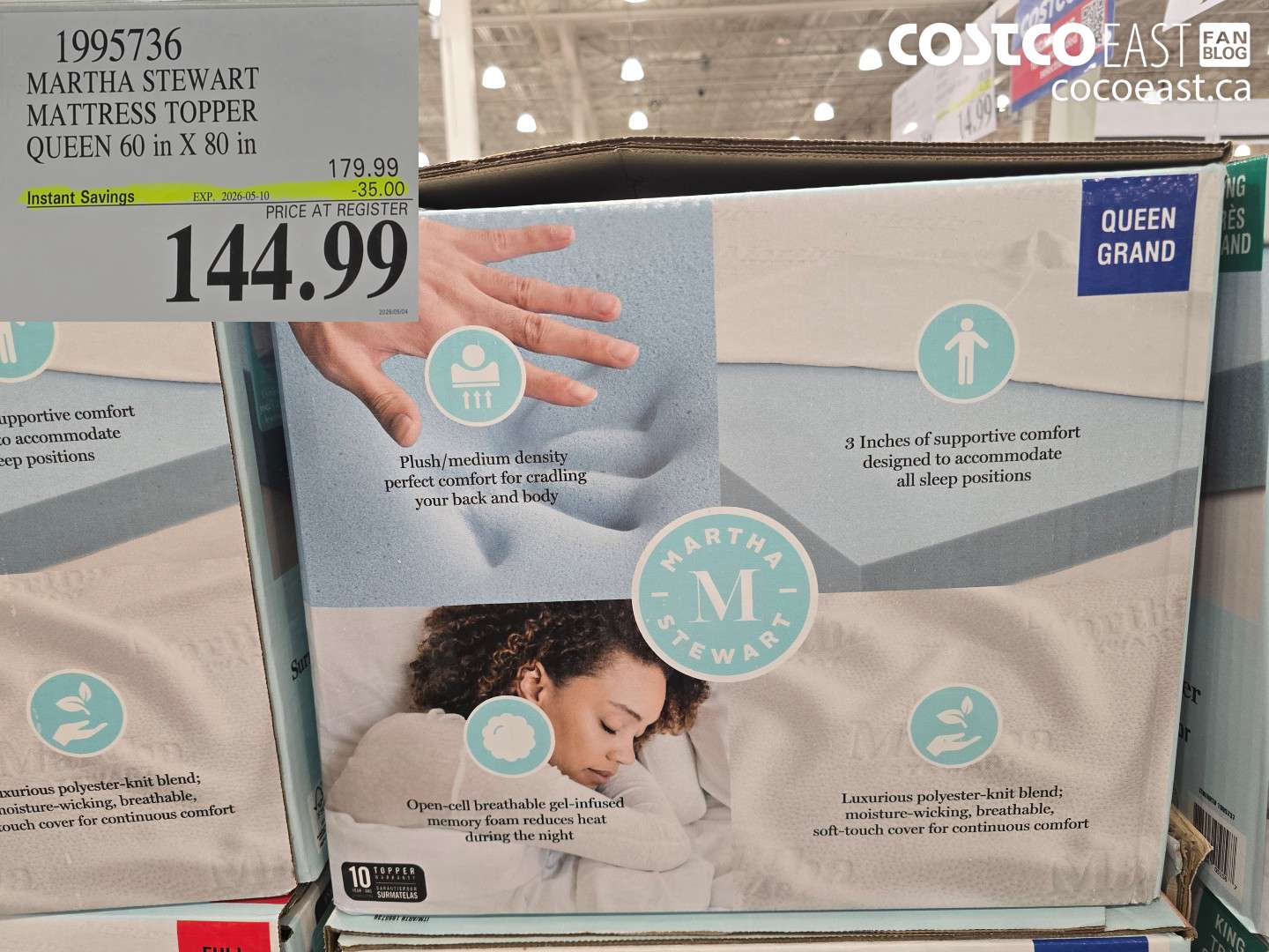 1995736 MARTHA STEWART MATTRESS TOPPER QUEEN 60 IN X 80 IN ($35.00 INSTANT SAVINGS EXPIRES ON 2026-05-10) $144.99