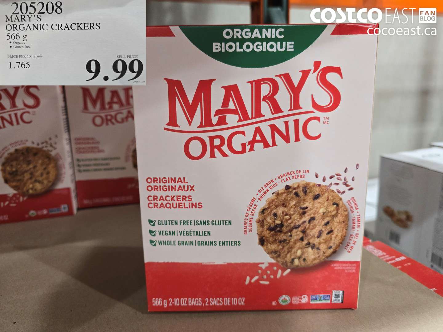 205208 MARY'S ORGANIC CRACKERS 566 G $9.99