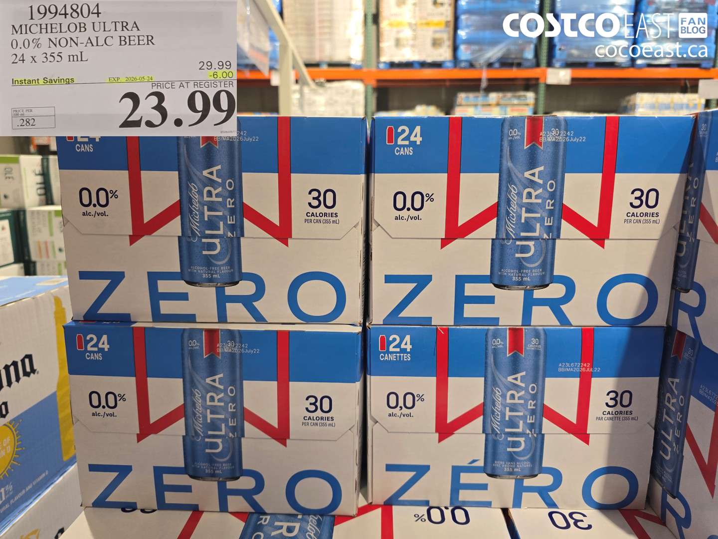 1994804 MICHELOB ULTRA 0.0% NON-ALC BEER 24 X 355 ML ($6.00 INSTANT SAVINGS EXPIRES ON 2026-05-24) $23.99