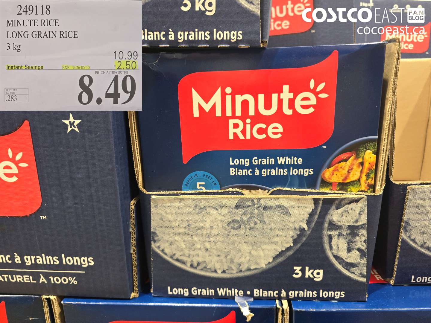 249118 MINUTE RICE LONG GRAIN RICE 3 KG ($2.50 INSTANT SAVINGS EXPIRES ON 2026-05-10) $8.49