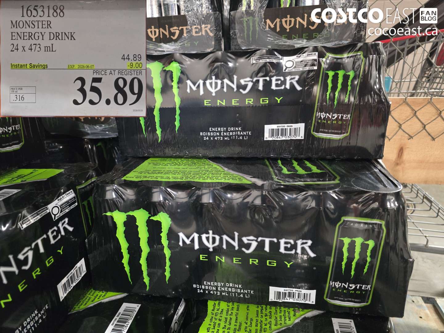 1653188 MONSTER ENERGY DRINK 24 X 473 ML ($9.00 INSTANT SAVINGS EXPIRES ON 2026-06-07) $35.89