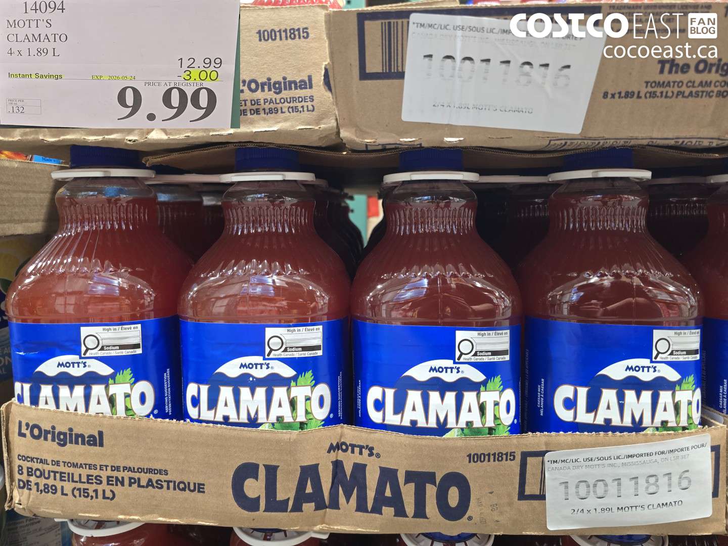 14094 MOTT'S CLAMATO 4 X 1.89 L ($3.00 INSTANT SAVINGS EXPIRES ON 2026-05-24) $9.99