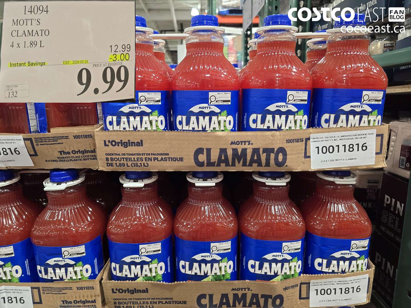 14094 MOTT'S CLAMATO 4 X 1.89 L ($3.00 INSTANT SAVINGS EXPIRES ON 2026-05-24) $9.99