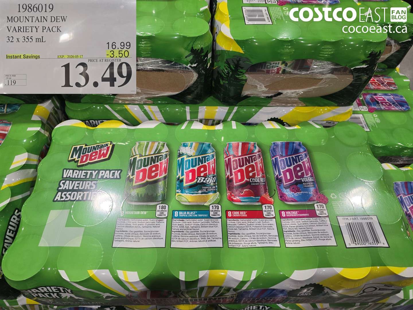 1986019 MOUNTAIN DEW VARIETY PACK 32 X 355 ML ($3.50 INSTANT SAVINGS EXPIRES ON 2026-05-17) $13.49