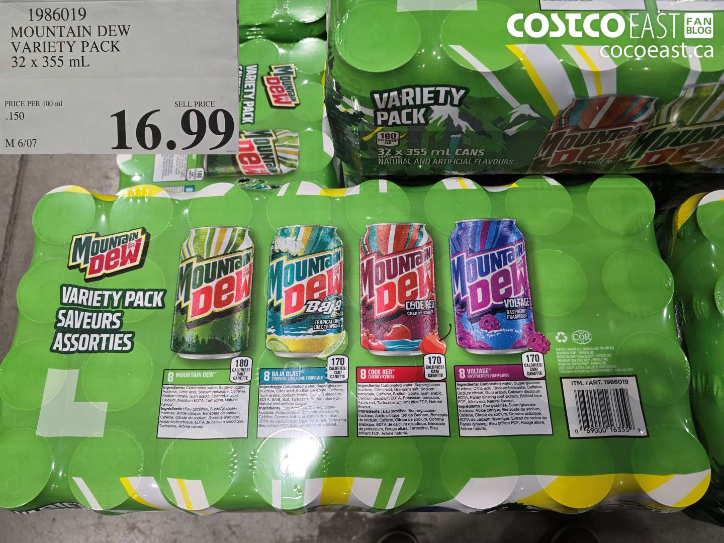 1986019 MOUNTAIN DEW VARIETY PACK 32 X 355 ML $16.99