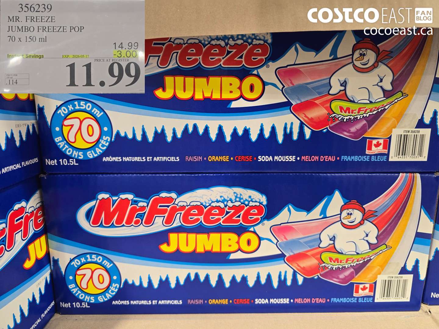 356239 MR. FREEZE JUMBO FREEZE POP 70 X 150 ML ($3.00 INSTANT SAVINGS EXPIRES ON 2026-05-17) $11.99