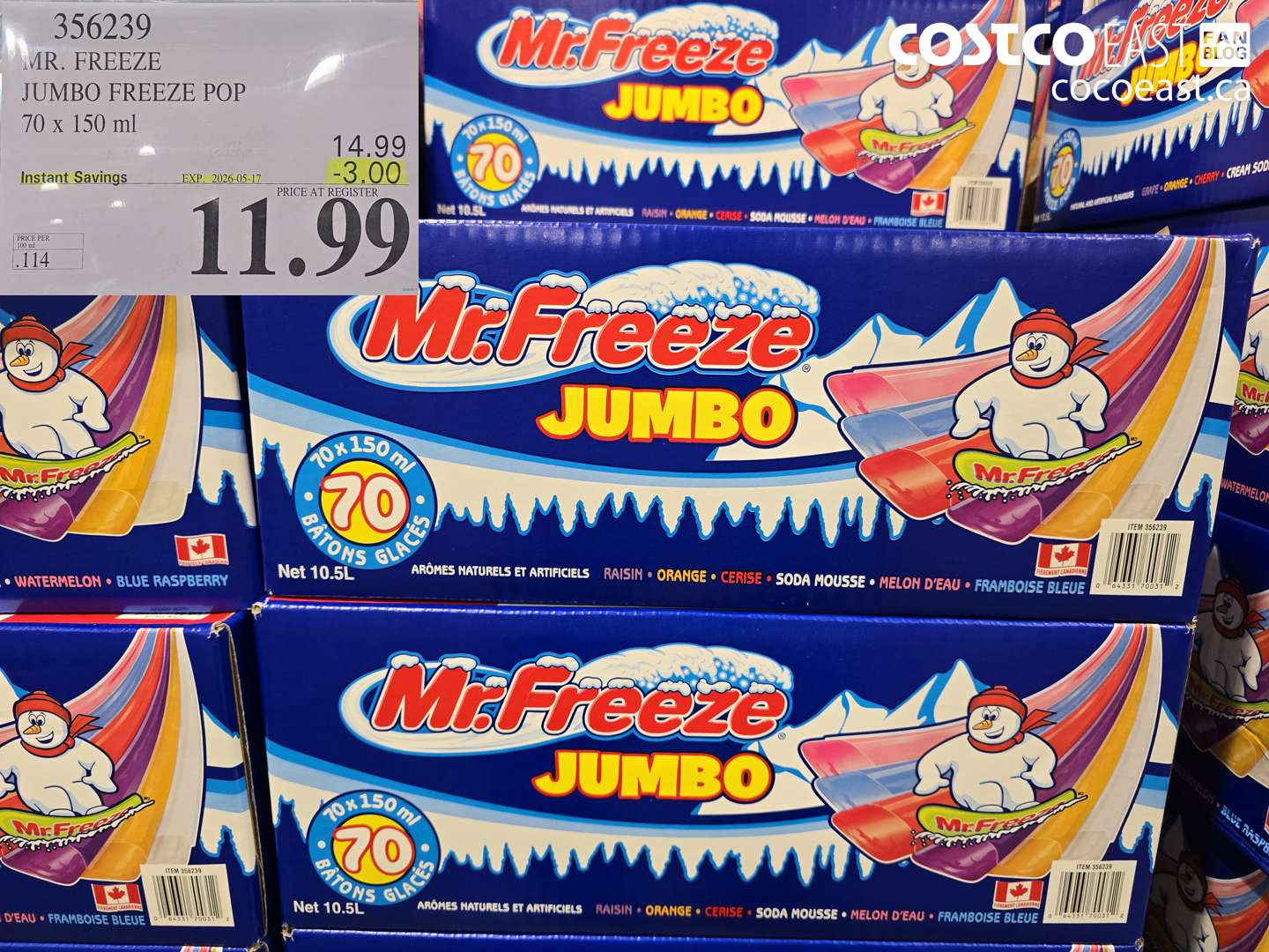 356239 MR. FREEZE JUMBO FREEZE POP 70 X 150 ML ($3.00 INSTANT SAVINGS EXPIRES ON 2026-05-17) $11.99