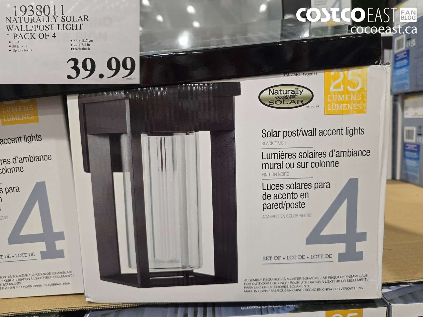 1938011 NATURALLY SOLAR WALL/POST LIGHT PACK OF 4 $39.99