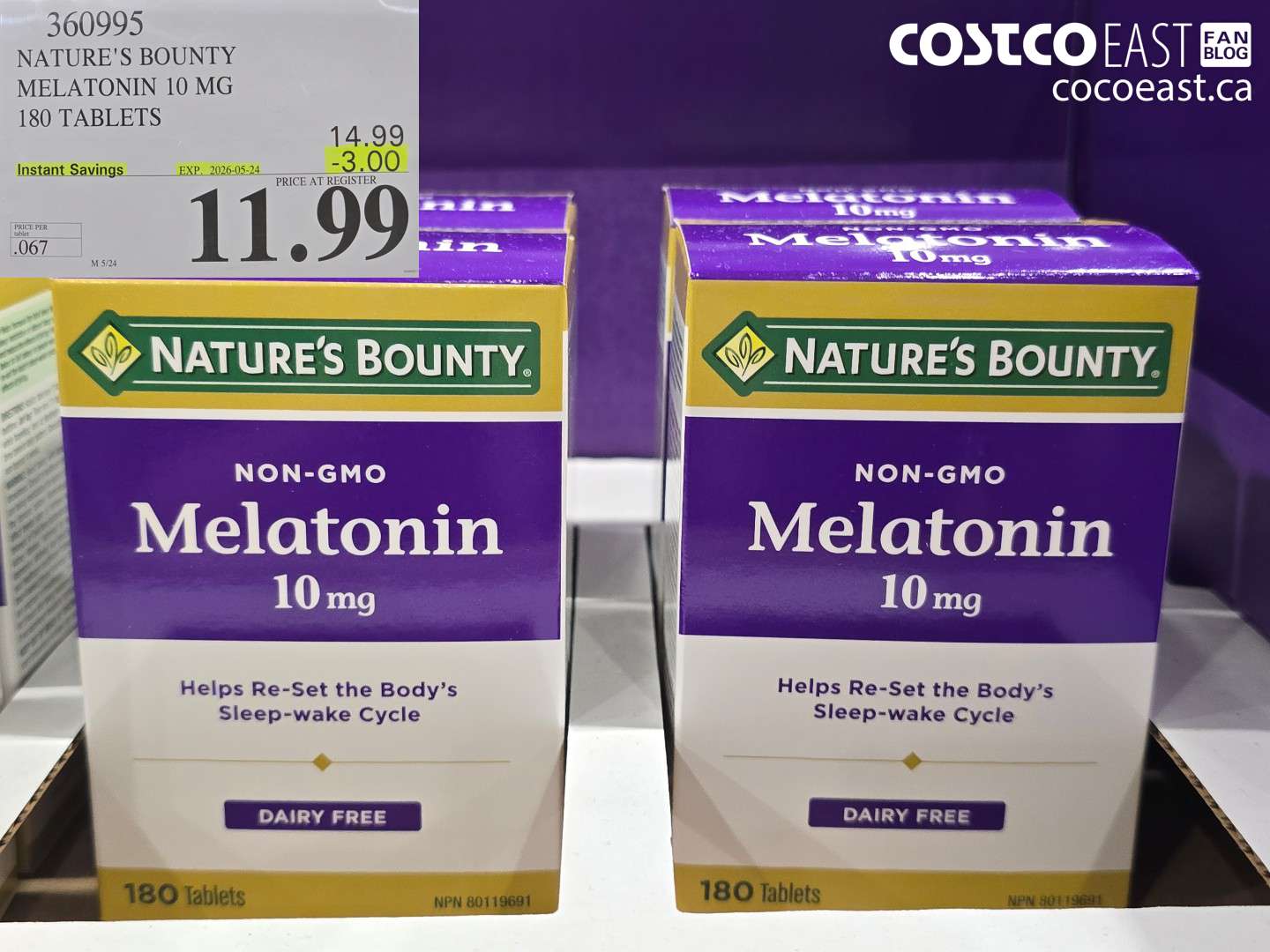 360995 NATURE'S BOUNTY MELATONIN 10 MG 180 TABLETS ($3.00 INSTANT SAVINGS EXPIRES ON 2026-05-24) $11.99