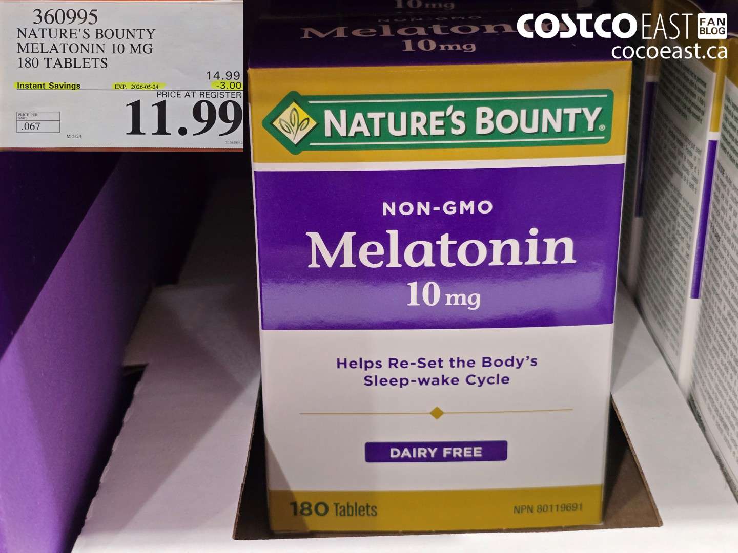 360995 NATURE'S BOUNTY MELATONIN 10 MG 180 TABLETS ($3.00 INSTANT SAVINGS EXPIRES ON 2026-05-24) $11.99