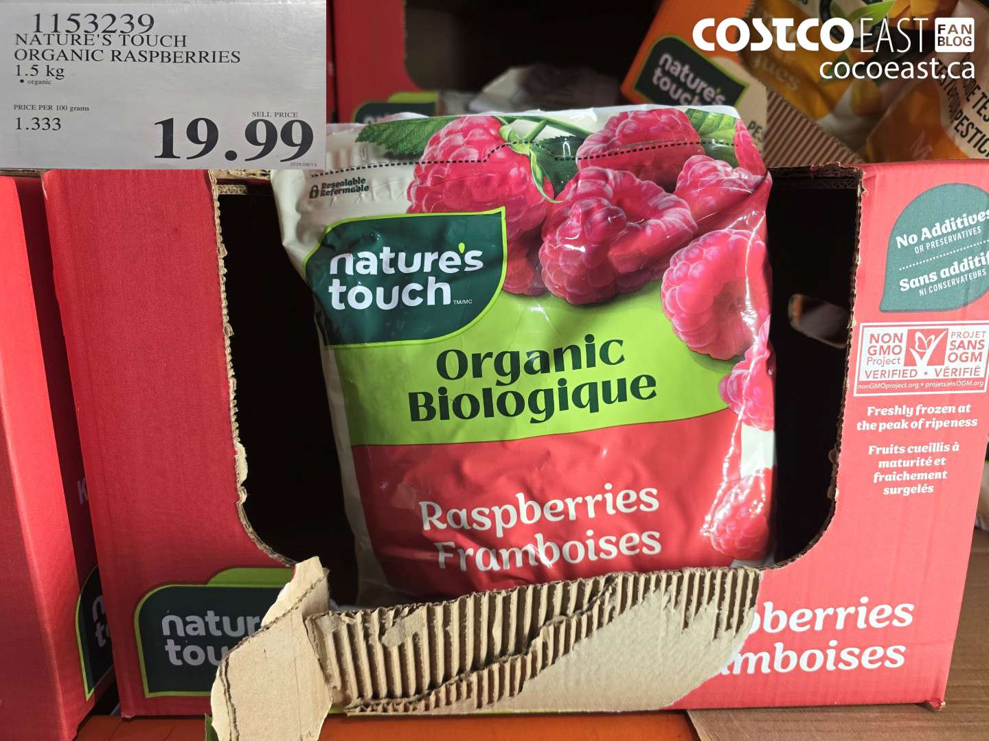 1153239 NATURE'S TOUCH ORGANIC RASPBERRIES 1.5 KG $19.99