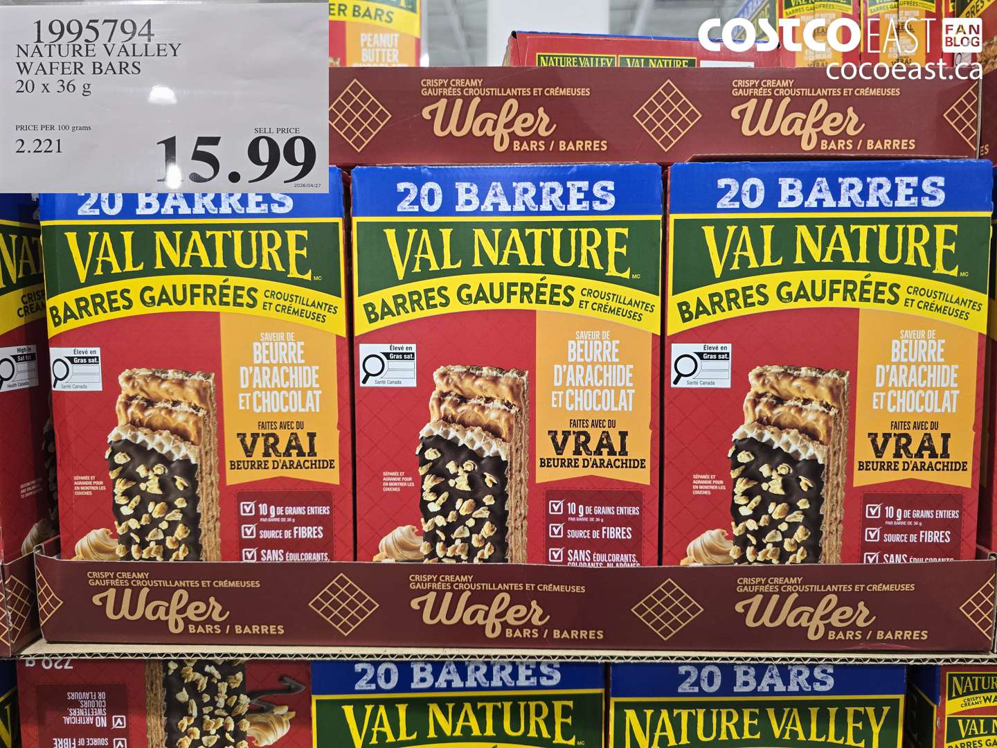 1995794 NATURE VALLEY WAFER BARS 20 X 36 G $15.99