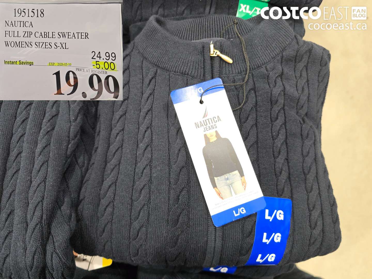 1951518 NAUTICA FULL ZIP CABLE SWEATER WOMENS SIZES S-XL ($5.00 INSTANT SAVINGS EXPIRES ON 2026-05-10) $24.99