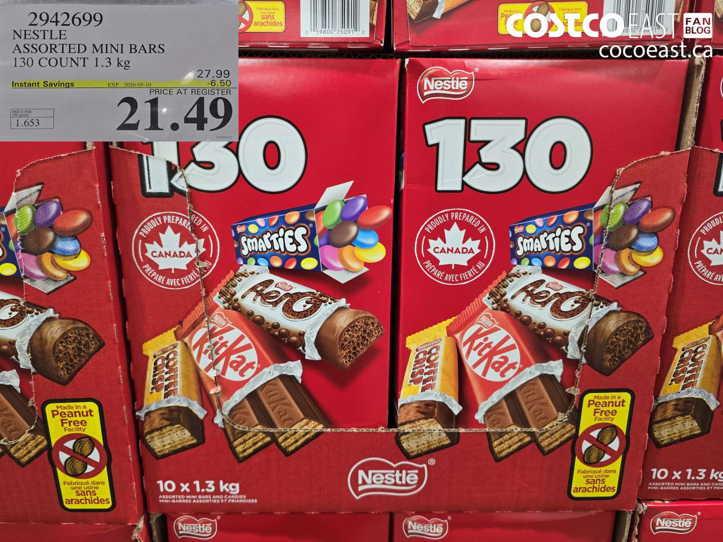 2942699 NESTLE ASSORTED MINI BARS 130 COUNT 1.3 KG ($6.50 INSTANT SAVINGS EXPIRES ON 2026-05-10) $21.49