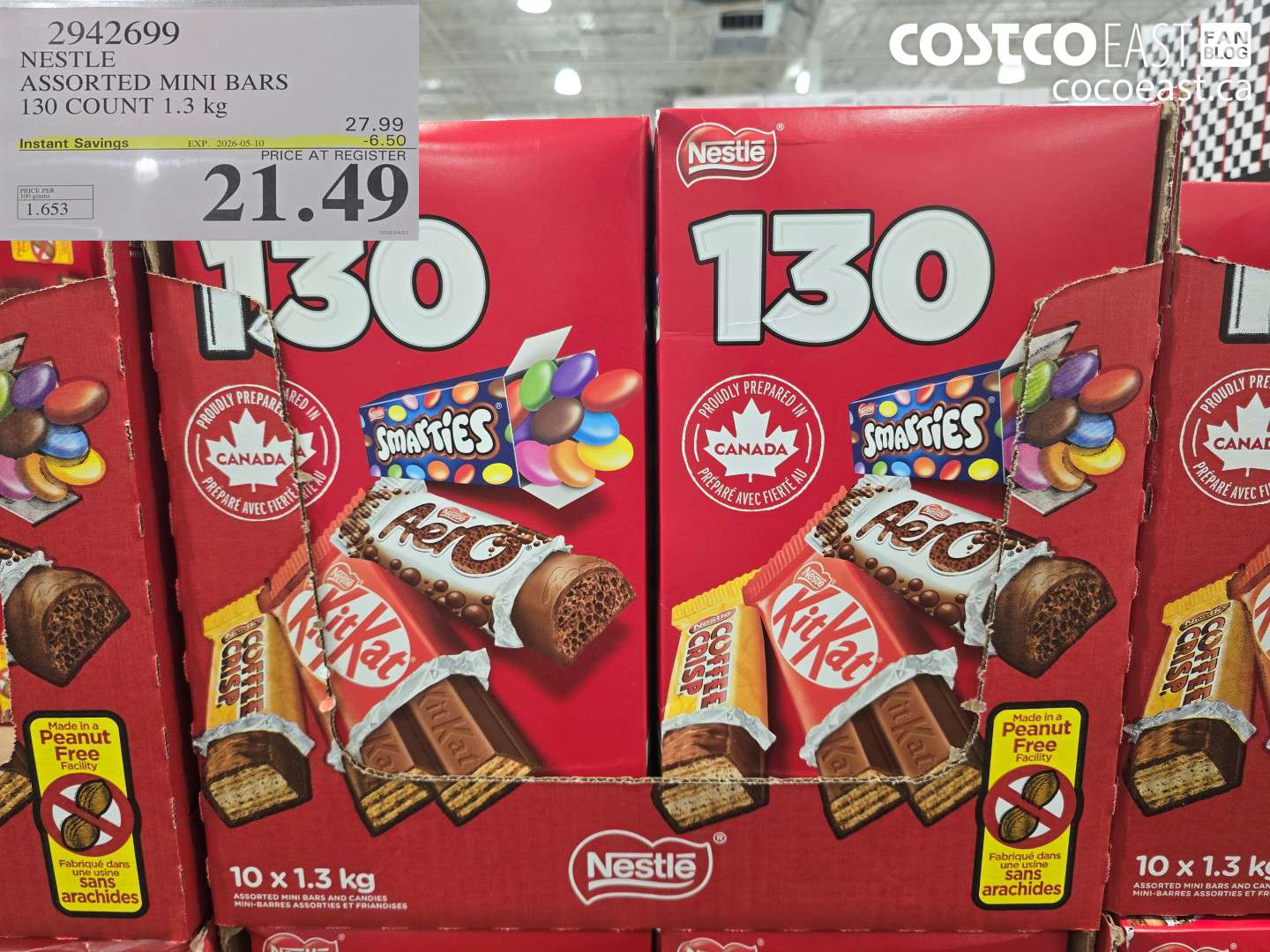2942699 NESTLE ASSORTED MINI BARS 130 COUNT 1.3 KG ($6.50 INSTANT SAVINGS EXPIRES ON 2026-05-10) $21.49