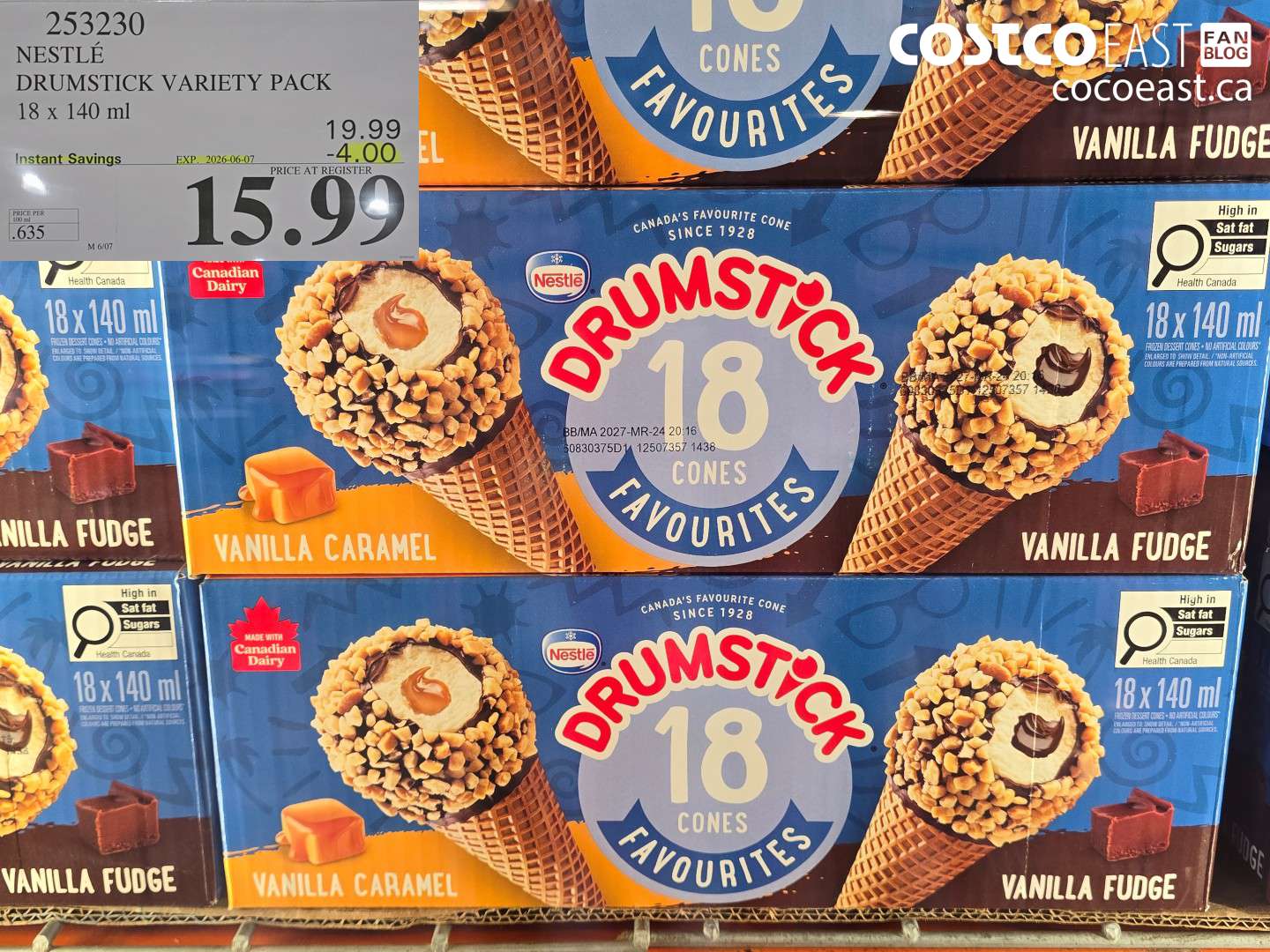 253230 NESTLÉ DRUMSTICK VARIETY PACK 18 X 140 ML ($4.00 INSTANT SAVINGS EXPIRES ON 2026-06-07) $15.99