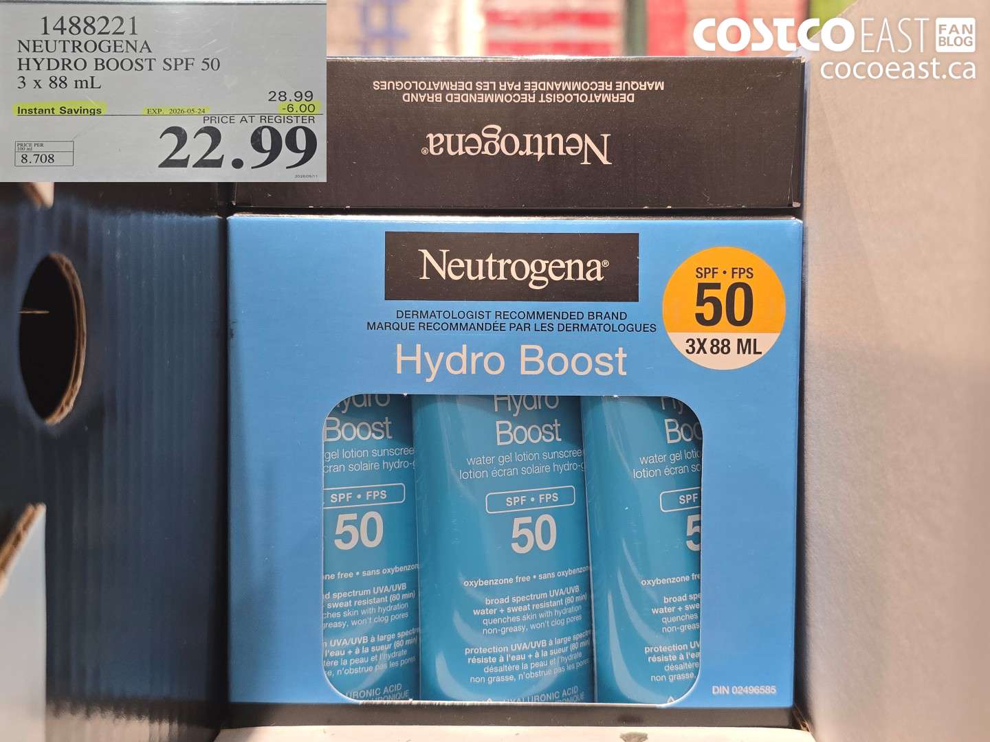 1488221 NEUTROGENA HYDRO BOOST SPF 50 3 X 88 ML ($6.00 INSTANT SAVINGS EXPIRES ON 2026-05-24) $22.99