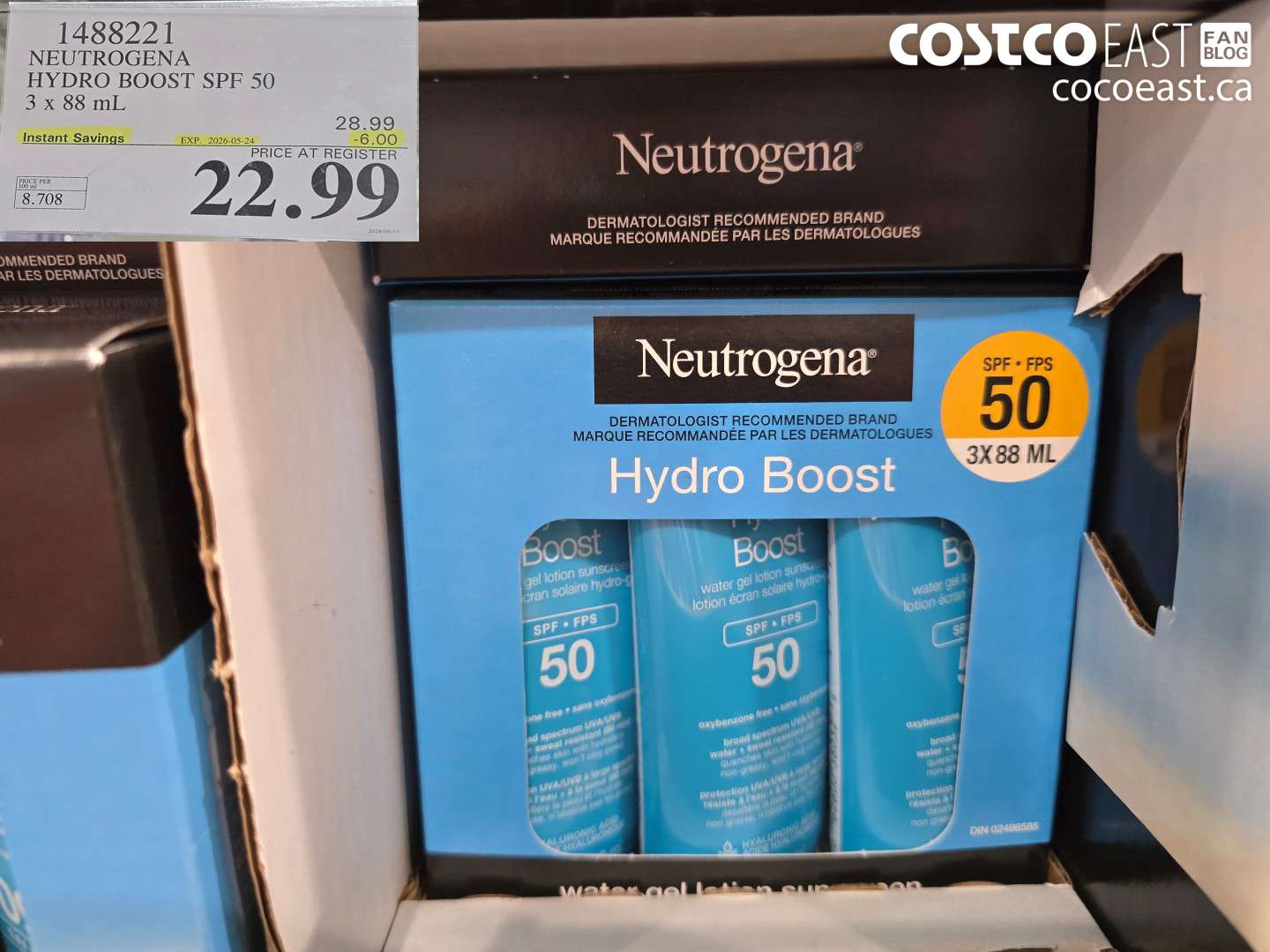 1488221 NEUTROGENA HYDRO BOOST SPF 50 3 X 88 ML ($6.00 INSTANT SAVINGS EXPIRES ON 2026-05-24) $22.99