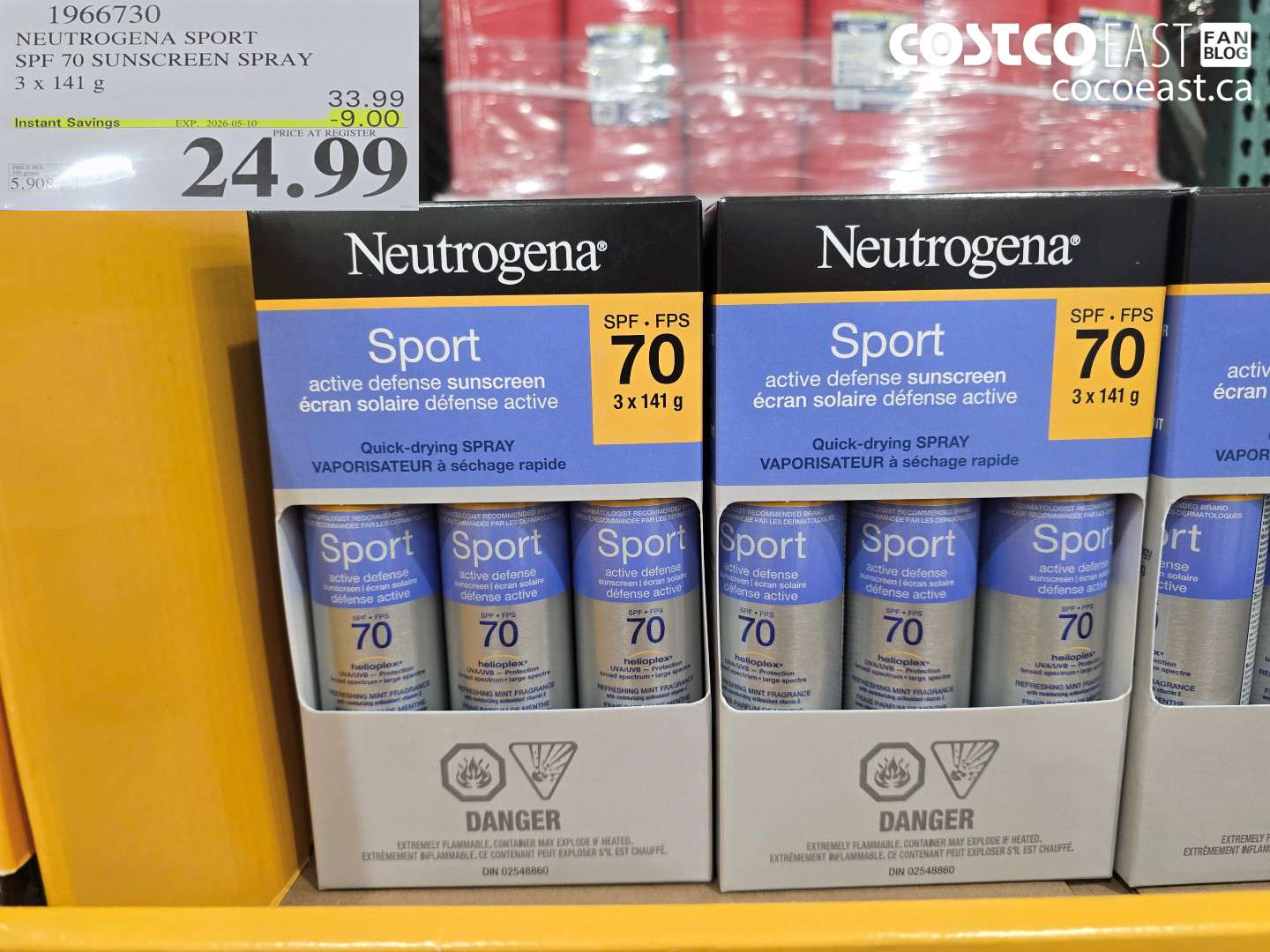 1966730 NEUTROGENA SPORT SPF 70 SUNSCREEN SPRAY 3 X 141 G ($9.00 INSTANT SAVINGS EXPIRES ON 2026-05-10) $24.99