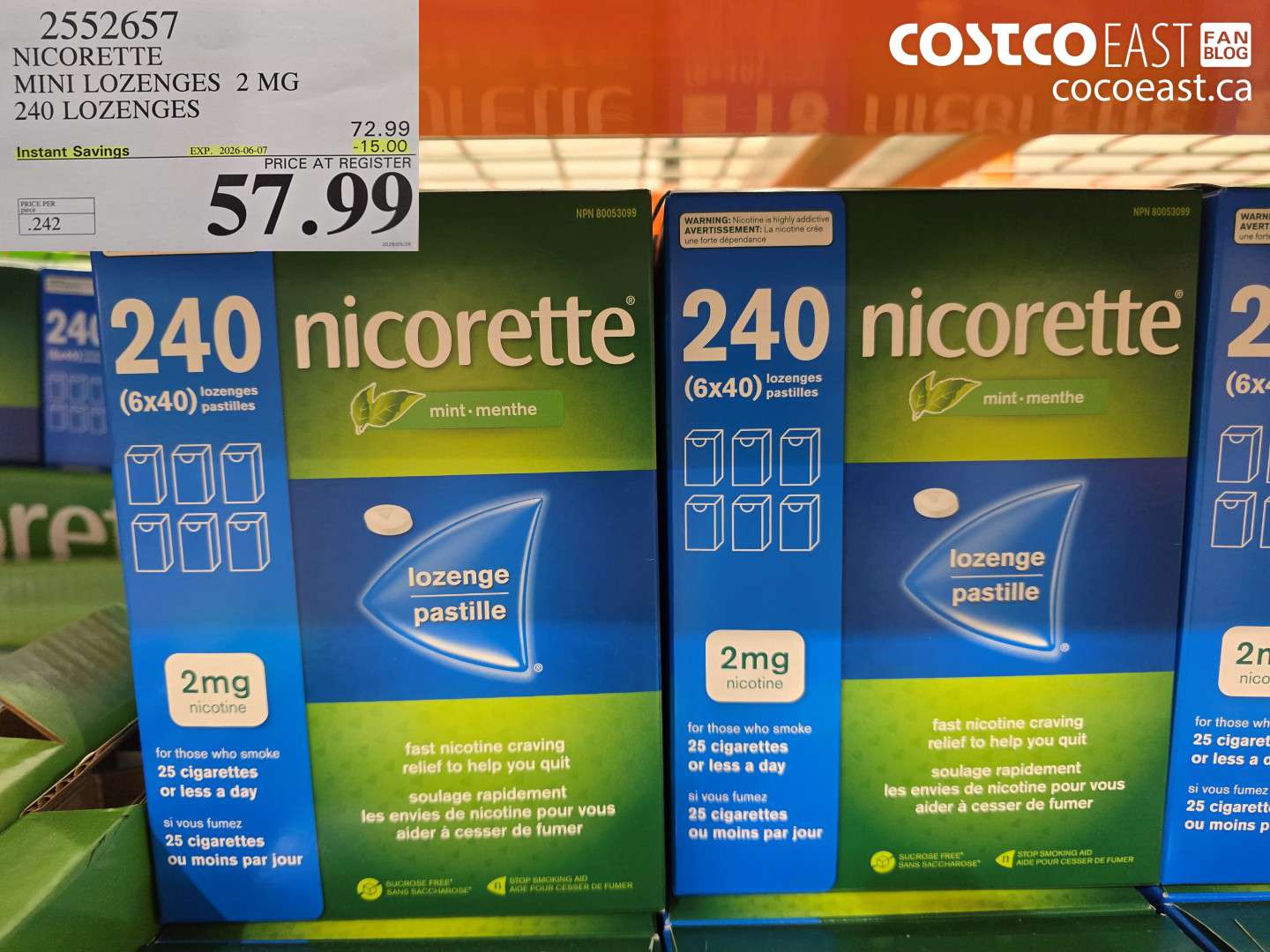 2552657 NICORETTE MINI LOZENGES 2 MG 240 LOZENGES ($15.00 INSTANT SAVINGS EXPIRES ON 2026-06-07) $57.99