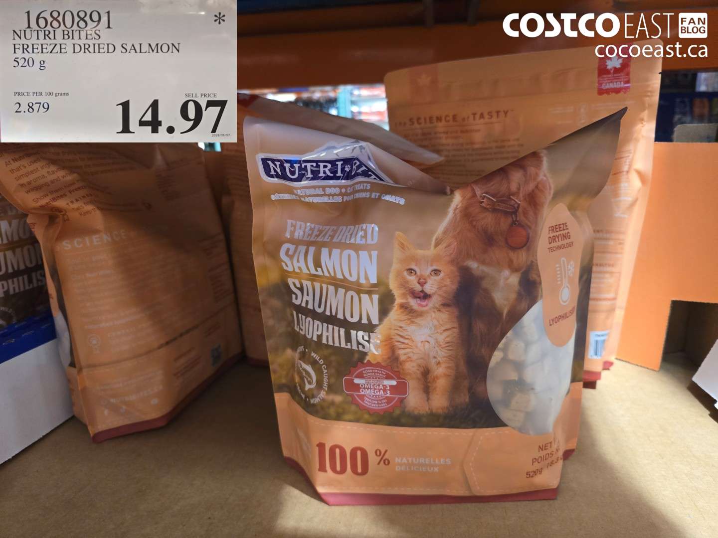 1680891 NUTRI BITES FREEZE DRIED SALMON 520 G $14.97